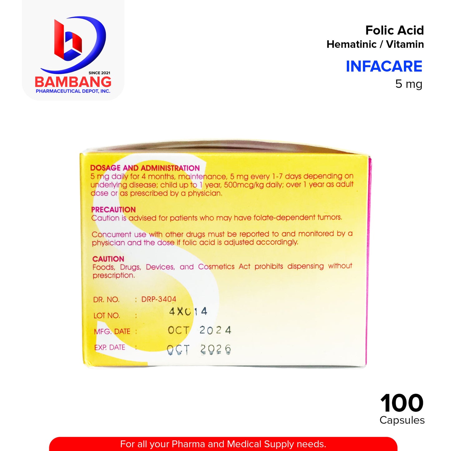 INFACARE Folic Acid Hematinic / Vitamin 5 mg Capsules 100's