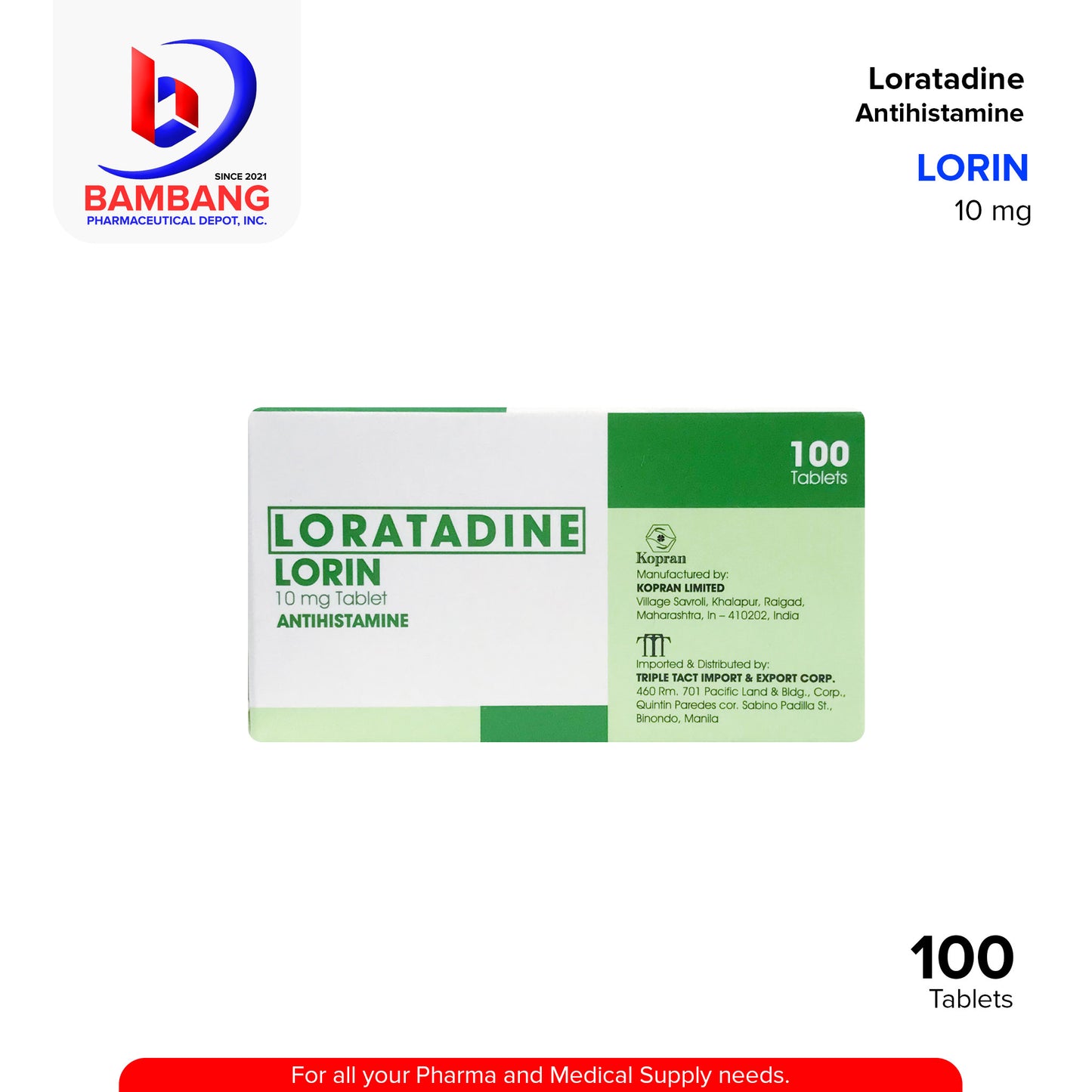 LORIN Loratadine Antihistamine 10 mg Tablet 100's