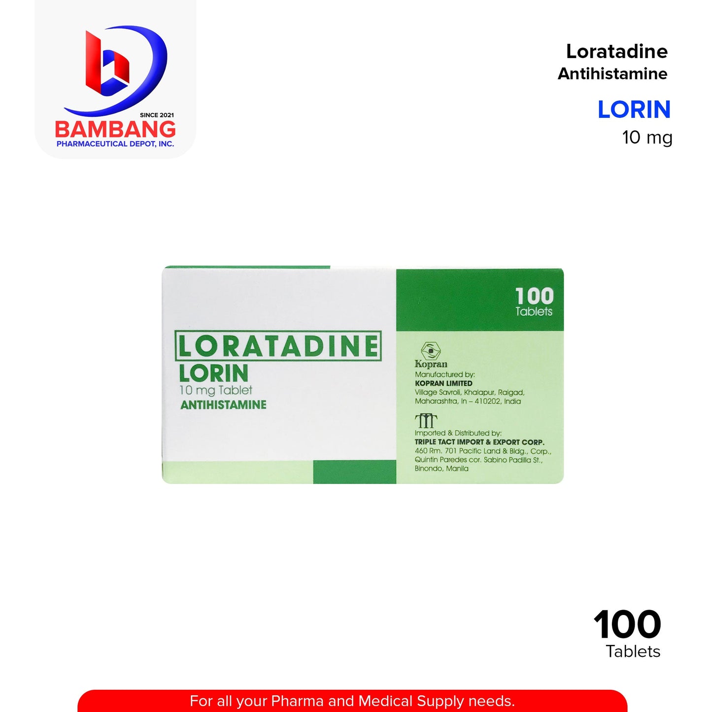 LORIN Loratadine Antihistamine 10 mg Tablet 100's