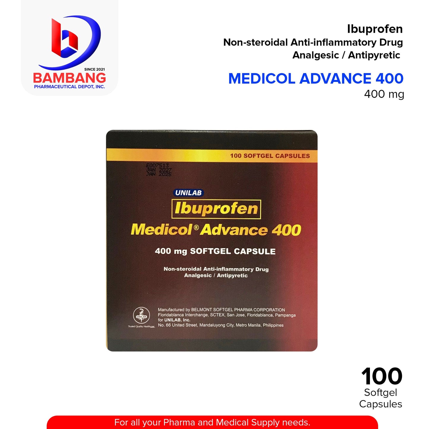 MEDICOL ADVANCE 400 Ibuprofen 400mg Soft gel Capsule 100's