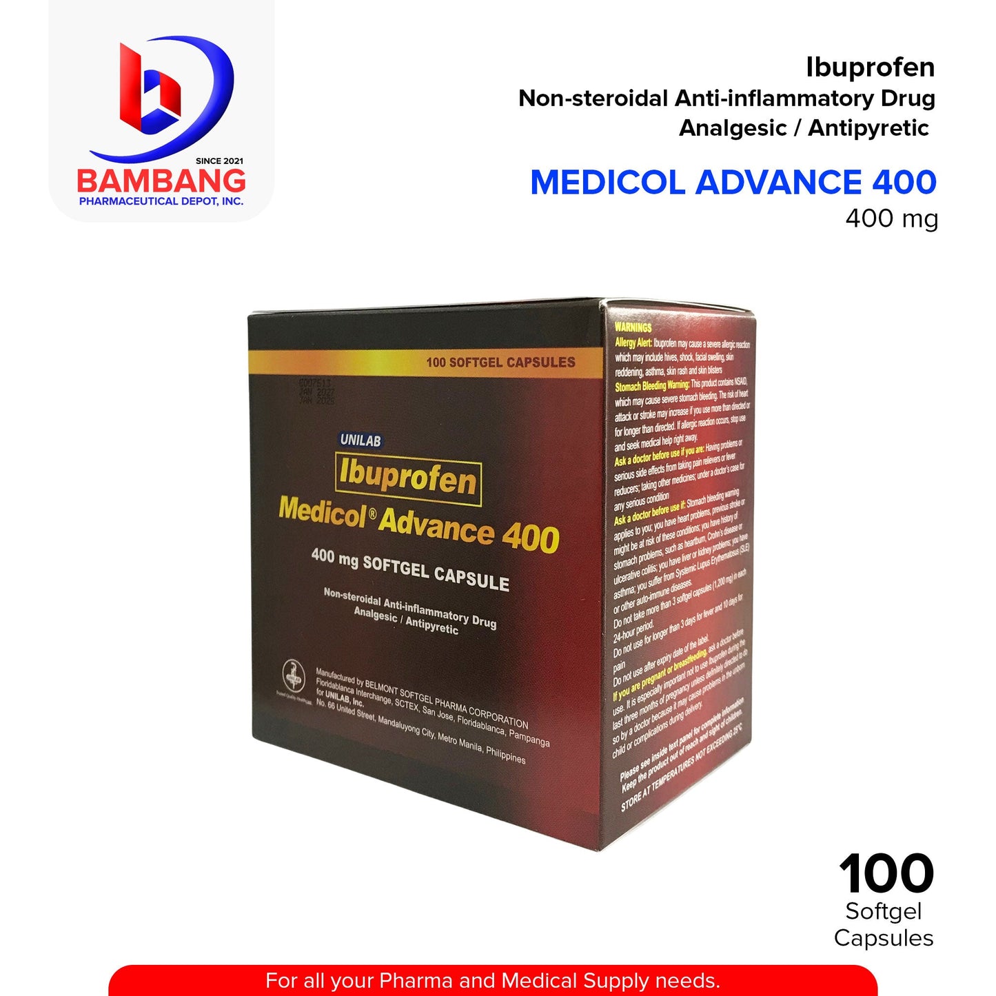 MEDICOL ADVANCE 400 Ibuprofen 400mg Soft gel Capsule 100's