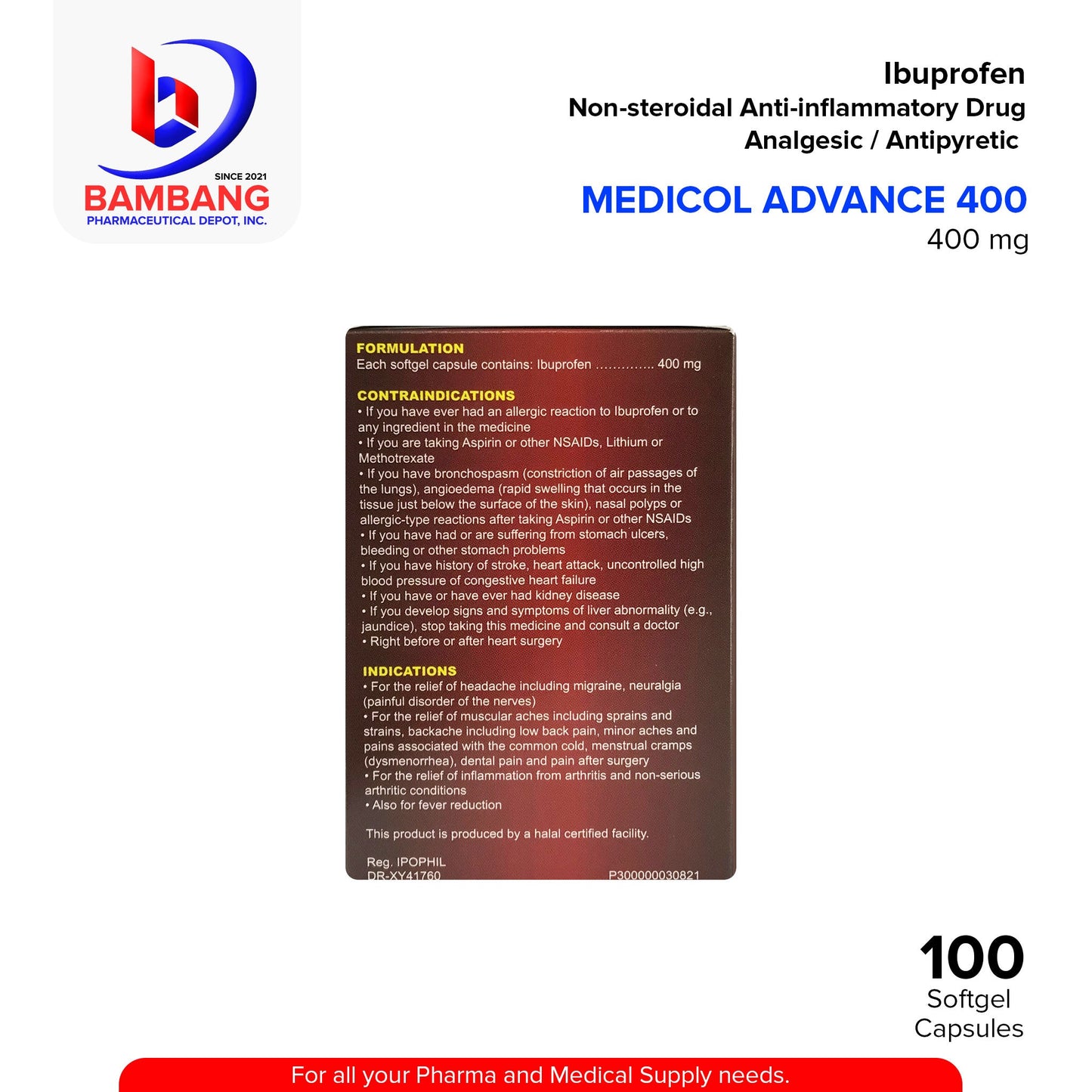 MEDICOL ADVANCE 400 Ibuprofen 400mg Soft gel Capsule 100's