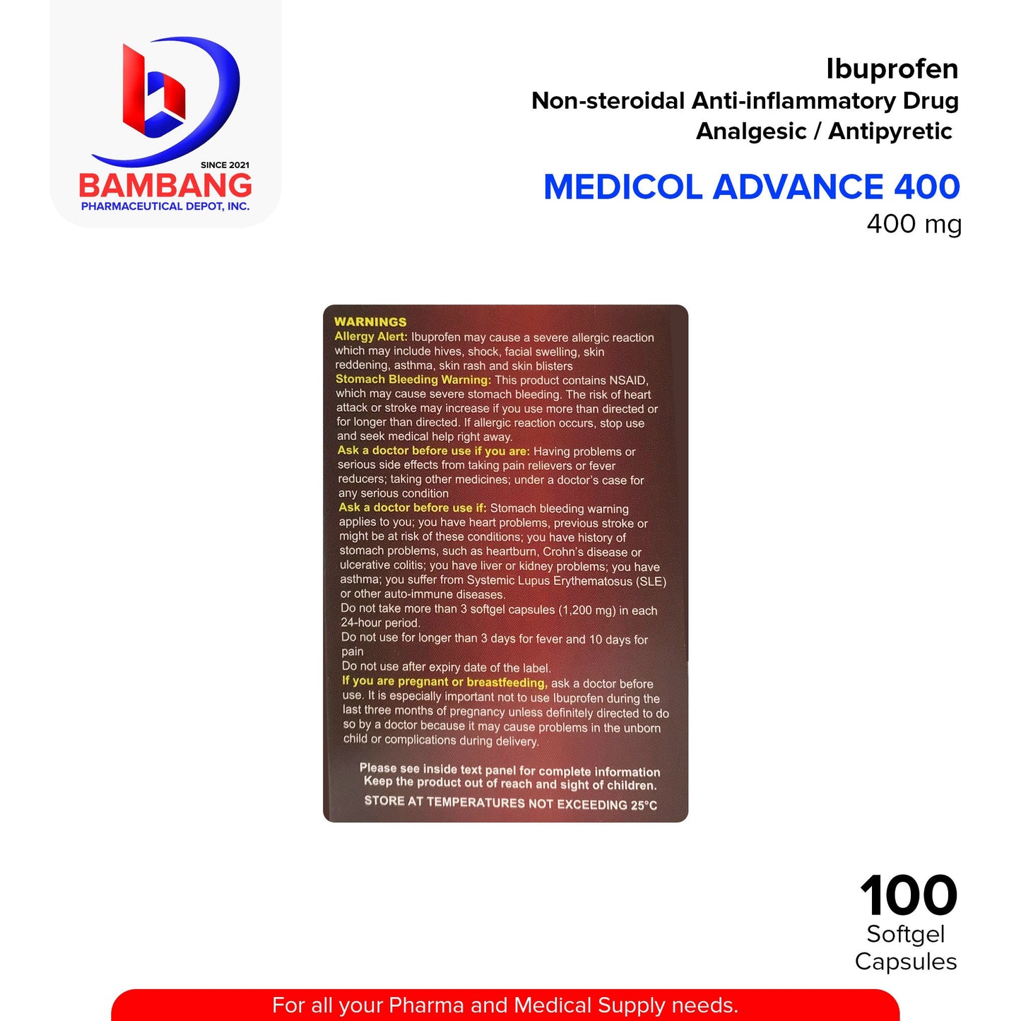 MEDICOL ADVANCE 400 Ibuprofen 400mg Soft gel Capsule 100's