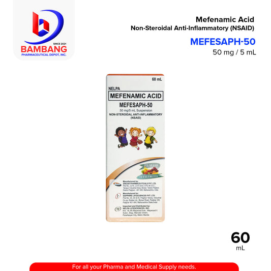 MEFESAPH-50 Mefenamic Acid Non-Steroidal Anti-Inflammatory (NSAID) 50MG / 5 mL Suspension 60mL