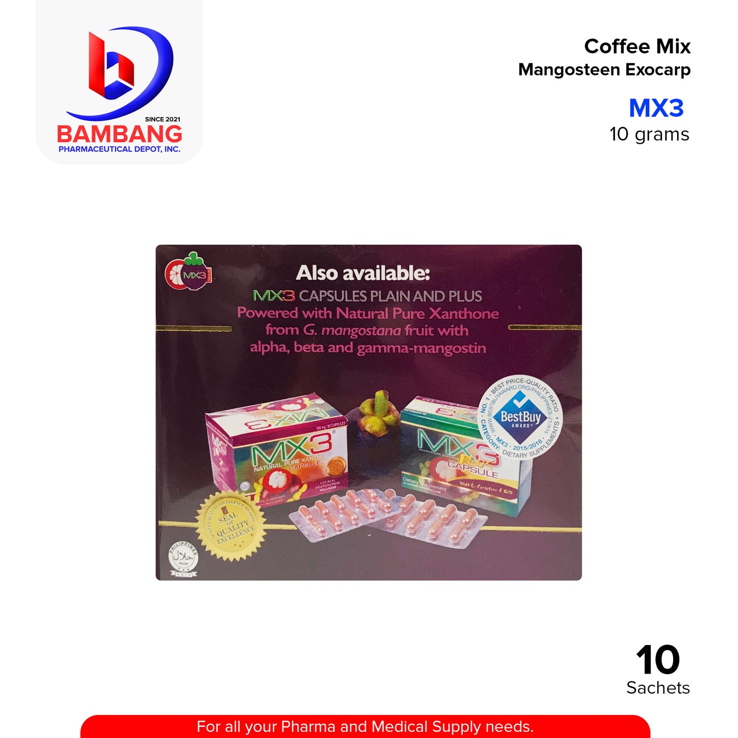 MX3 Coffee Mix with Mangosteen Exocarp High Source of Vitamin C and Calcium Low Acid Sachet 10g x 10's