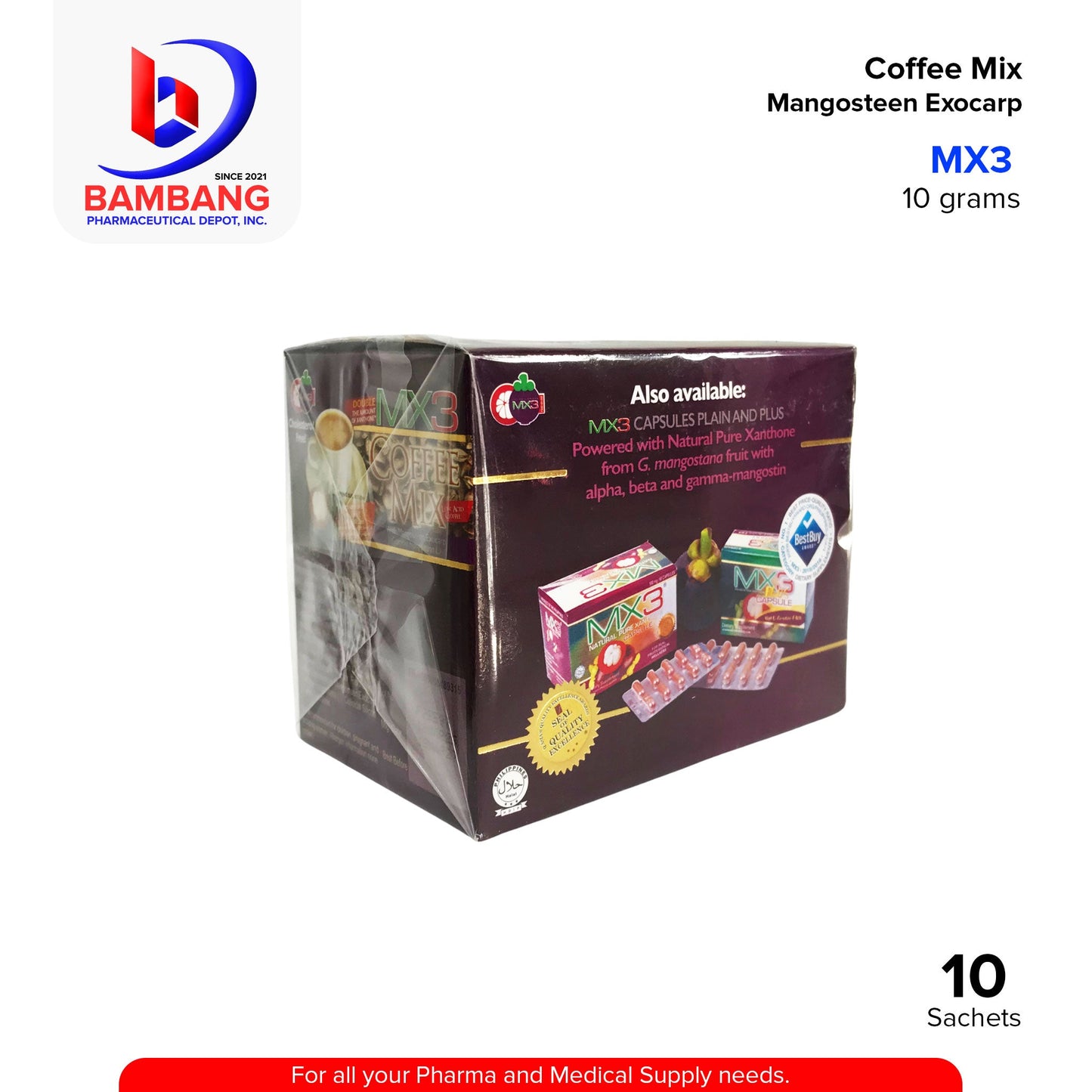 MX3 Coffee Mix with Mangosteen Exocarp High Source of Vitamin C and Calcium Low Acid Sachet 10g x 10's