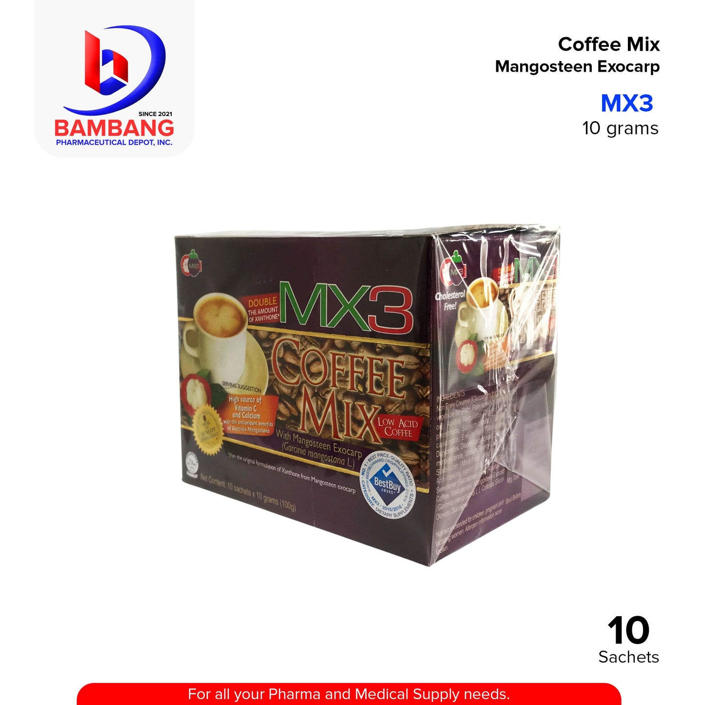 MX3 Coffee Mix with Mangosteen Exocarp High Source of Vitamin C and Calcium Low Acid Sachet 10g x 10's