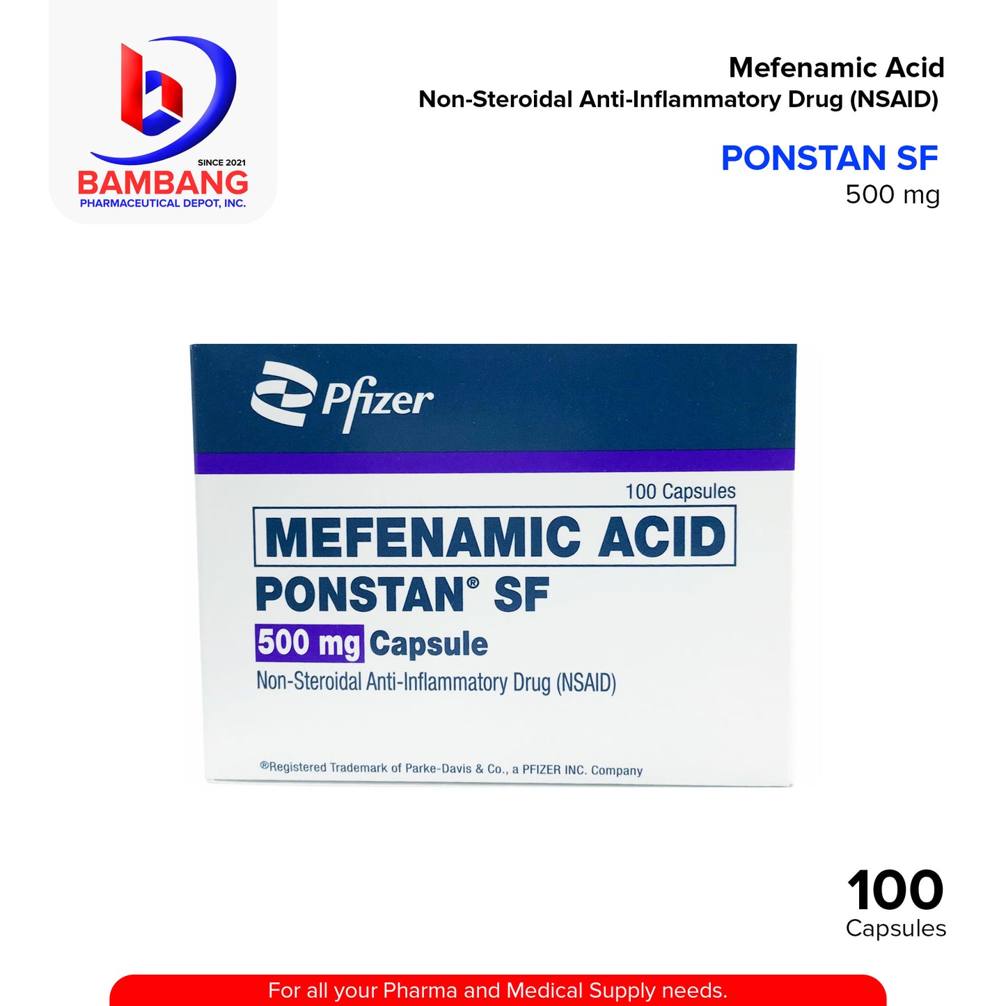 PONSTAN SF Mefenamic Acid 500mg Non-Steroidal Anti Inflammatory Drug Capsule 100's