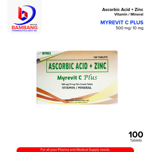 MYREVIT C PLUS Ascorbic Acid + Zinc 500mg / 10mg Film Vitamin Mineral Coated Tablet 100's