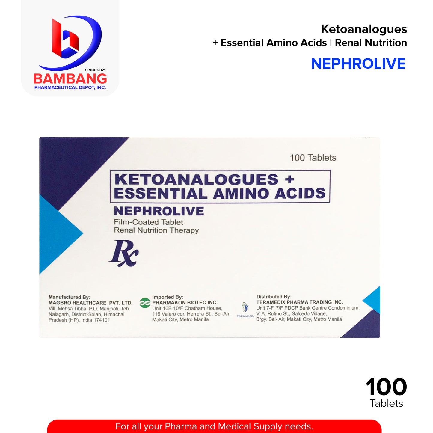 NEPHROLIVE Ketoanalogues + Essential Amino Acids Film-Coated Tablet Renal Nutrition Therapy Tablet 100's