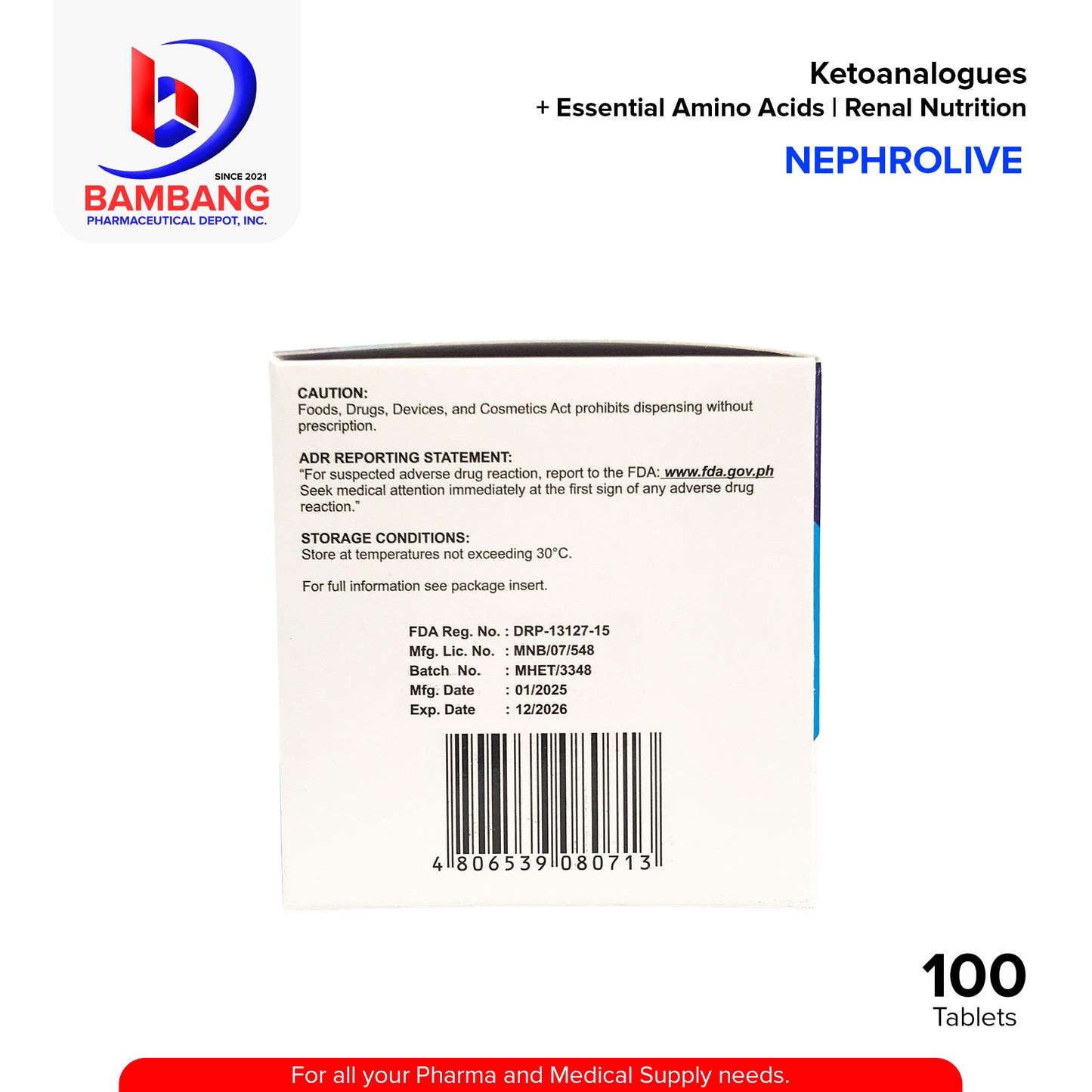 NEPHROLIVE Ketoanalogues + Essential Amino Acids Film-Coated Tablet Renal Nutrition Therapy Tablet 100's