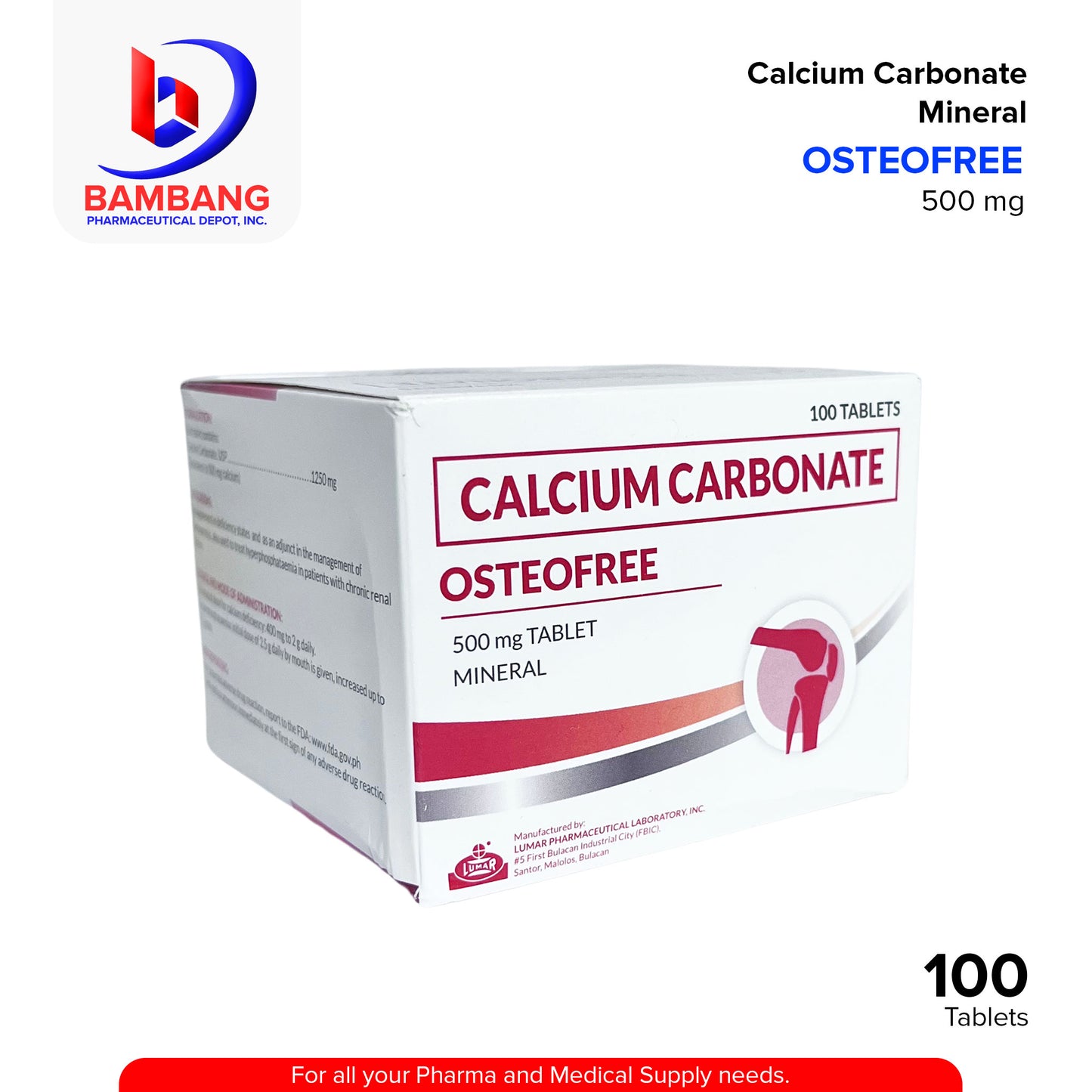 OSTEOFREE Calcium Carbonate Mineral 500mg Tablet 100's
