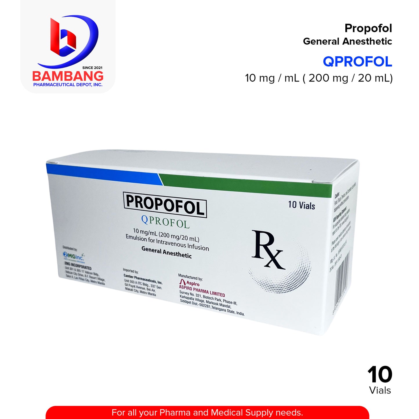QPROPOL Propofol Emulsion for Intravenous Infusion General Anesthetic 10 mg / m L ( 200mg / 20mL)