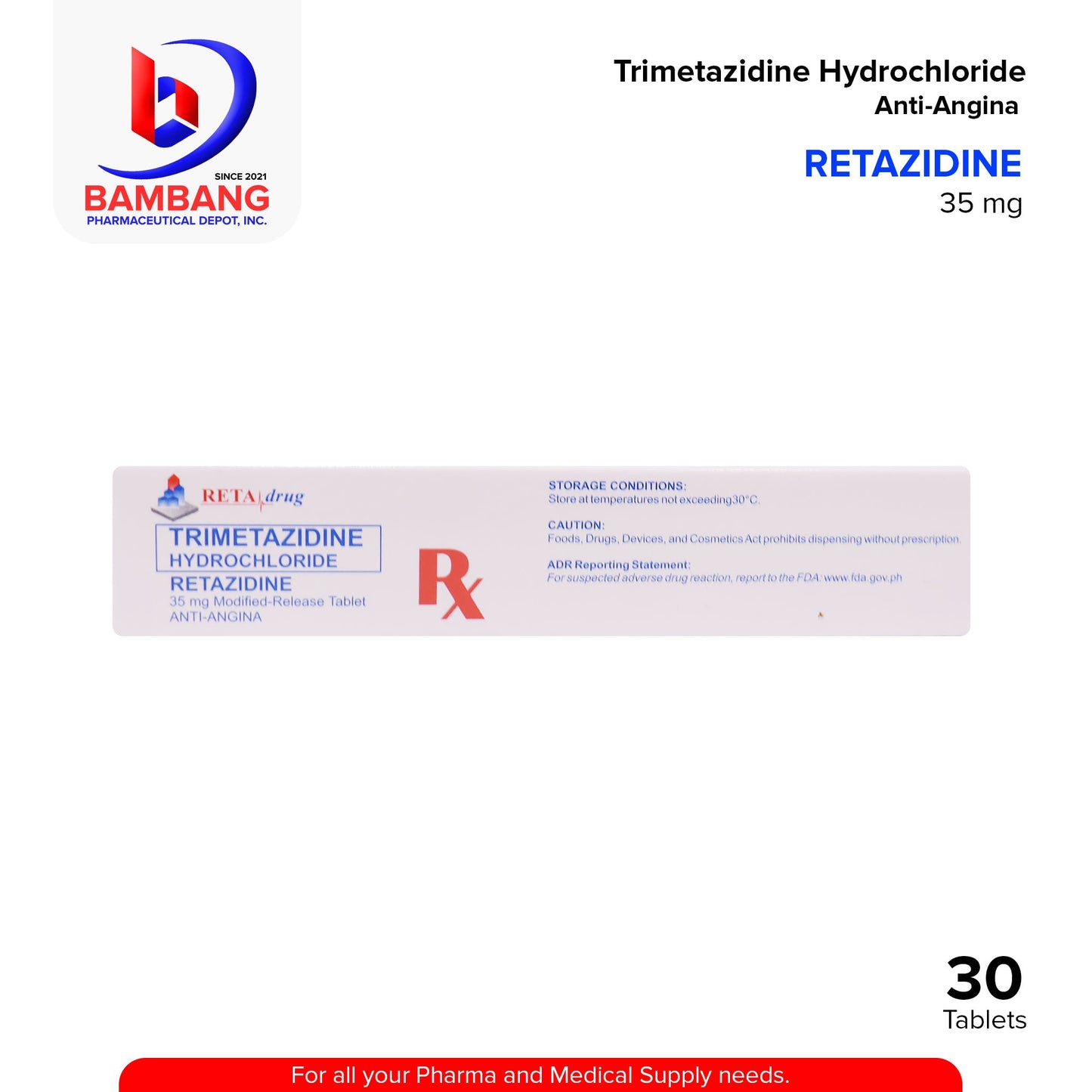 RETAZIDINE Trimetazidine Hydrochloride Anti Angina 35mg Modified Release Tablet 30's