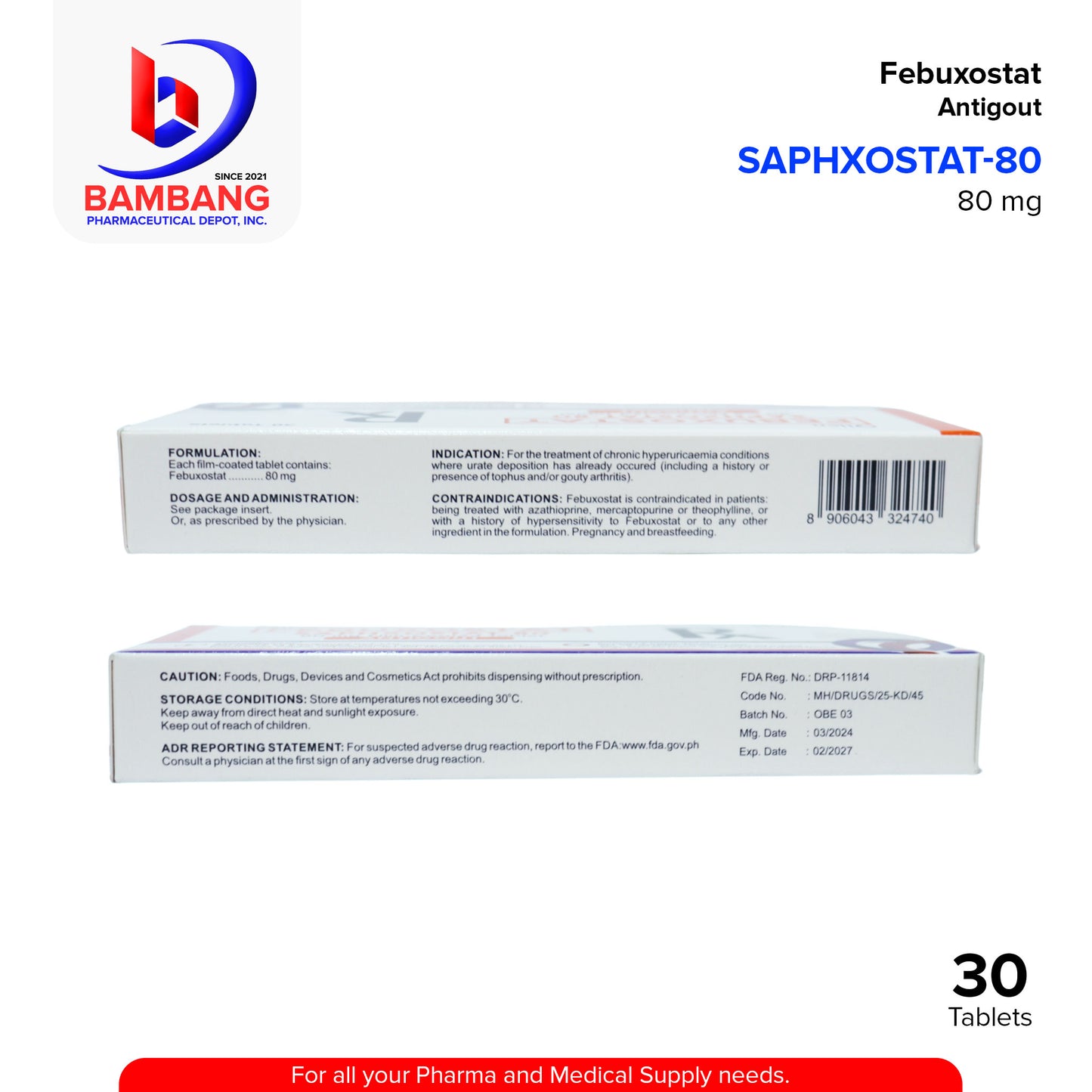 SAPHXOSTAT-80 Febuxostat 80mg Antigout Tablet 30's