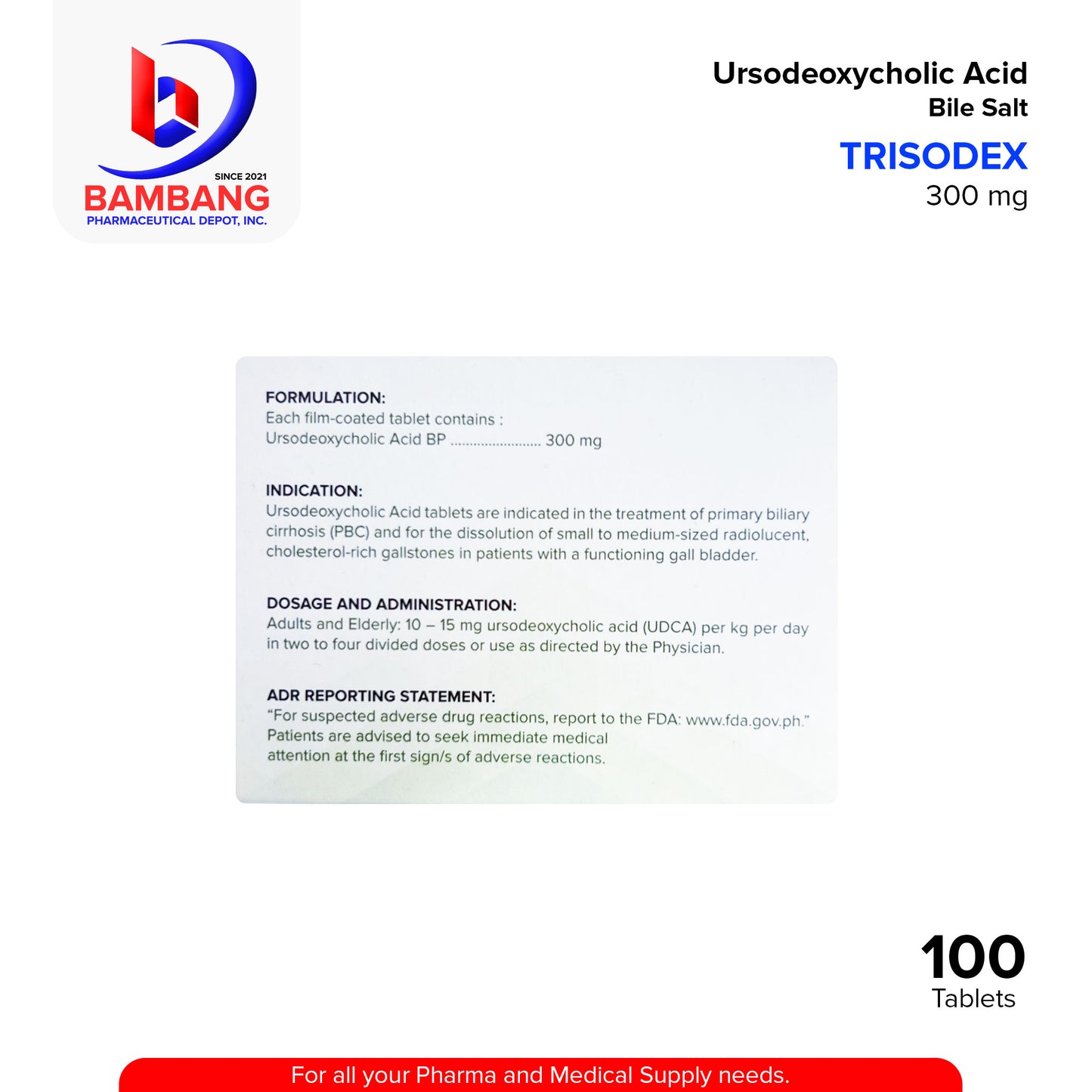 TRISODEX Ursodeoxycholic Acid 300mg Film Coated Tablets 100's