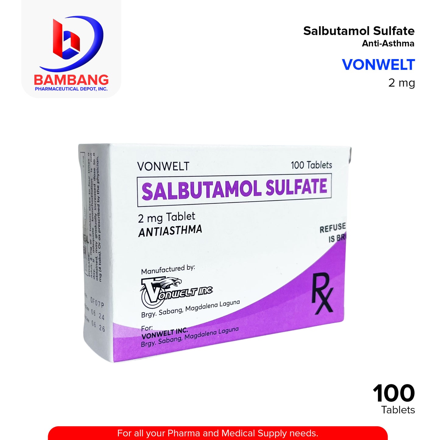 VONWELT Salbutamol Sulfate Anti Asthma 2mg Tablet 100's