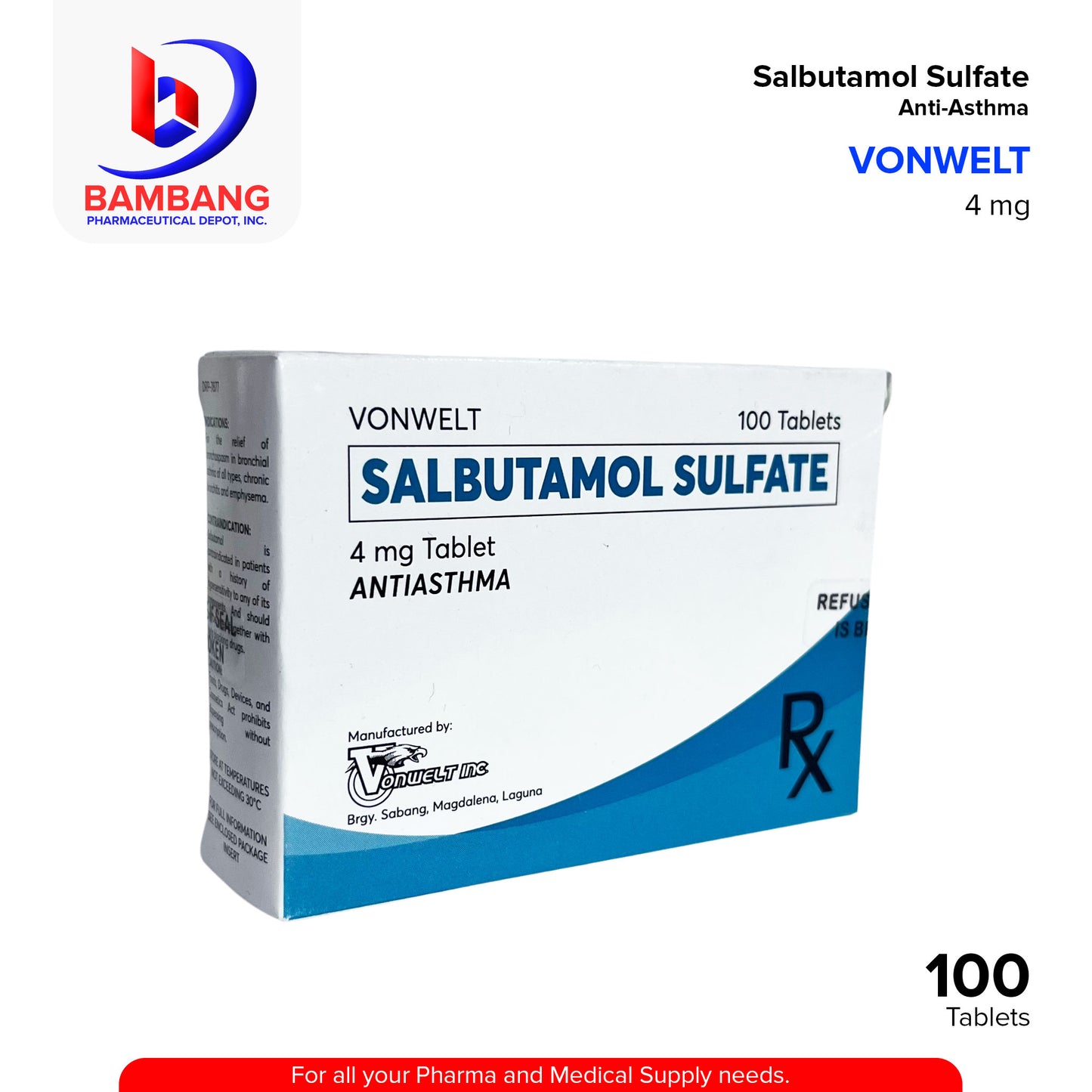 VONWELT Salbutamol Sulfate Anti Asthma 4mg Tablet 100's
