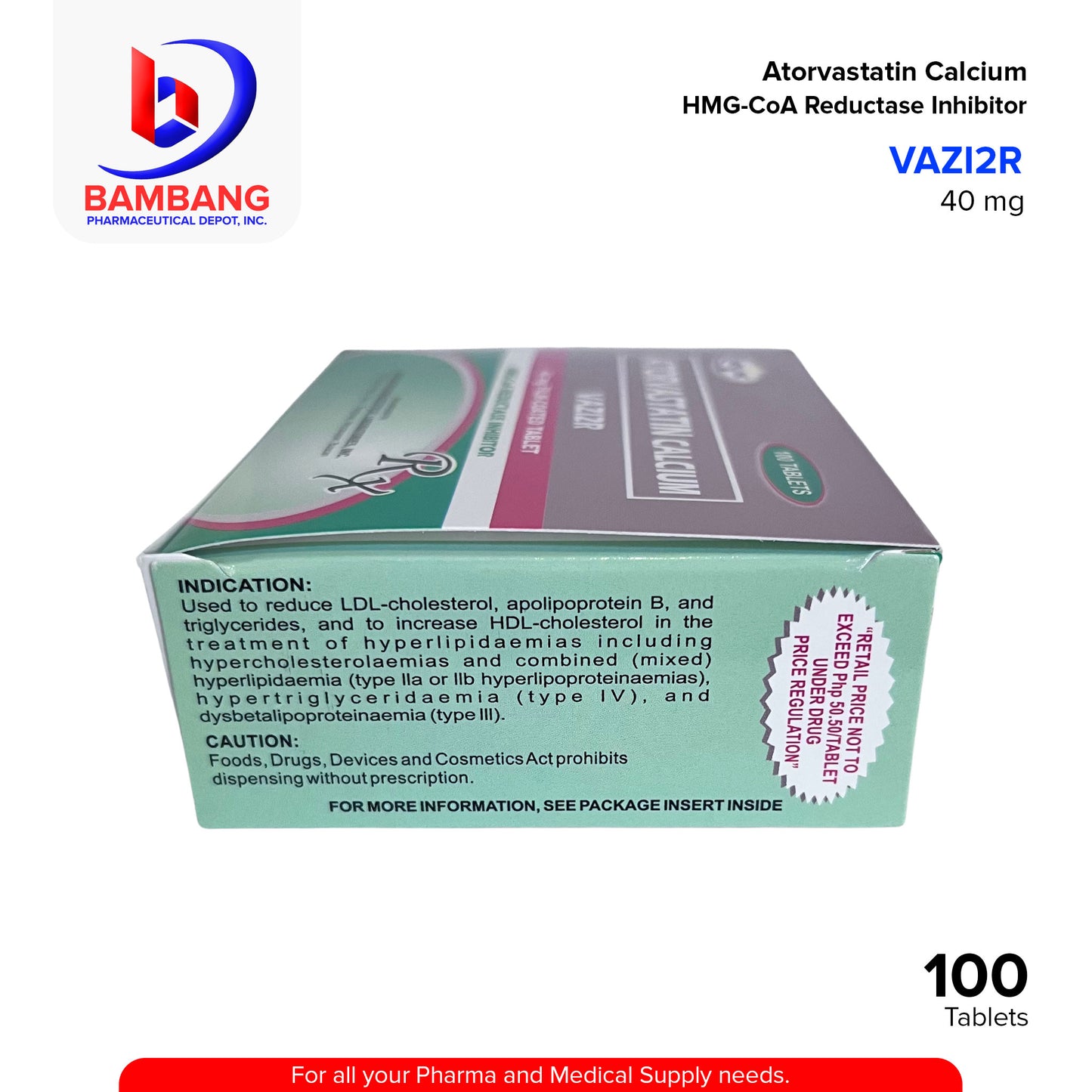 VAZI2R Atorvastatin Calcium HMG-CoA Reductase Inhibitor 40mg Film Coated Tablet 100's