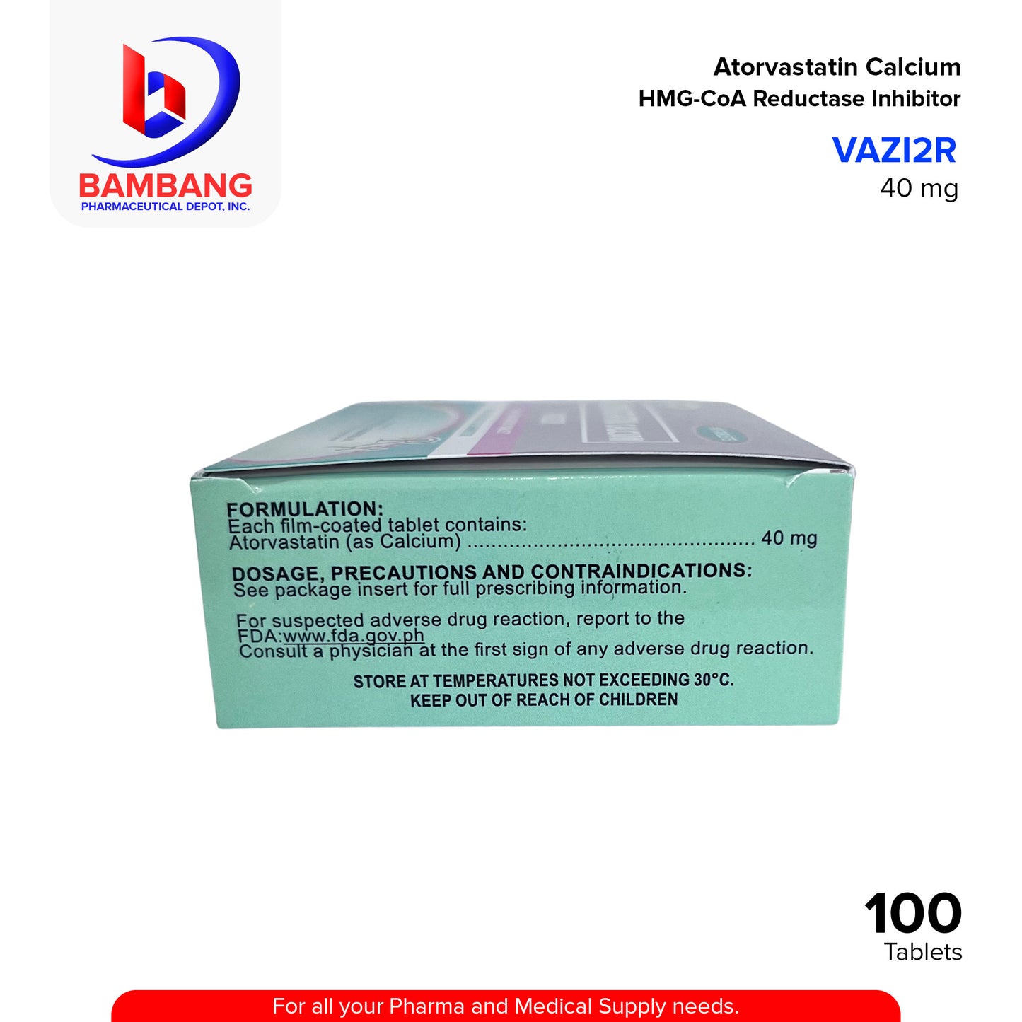 VAZI2R Atorvastatin Calcium HMG-CoA Reductase Inhibitor 40mg Film Coated Tablet 100's