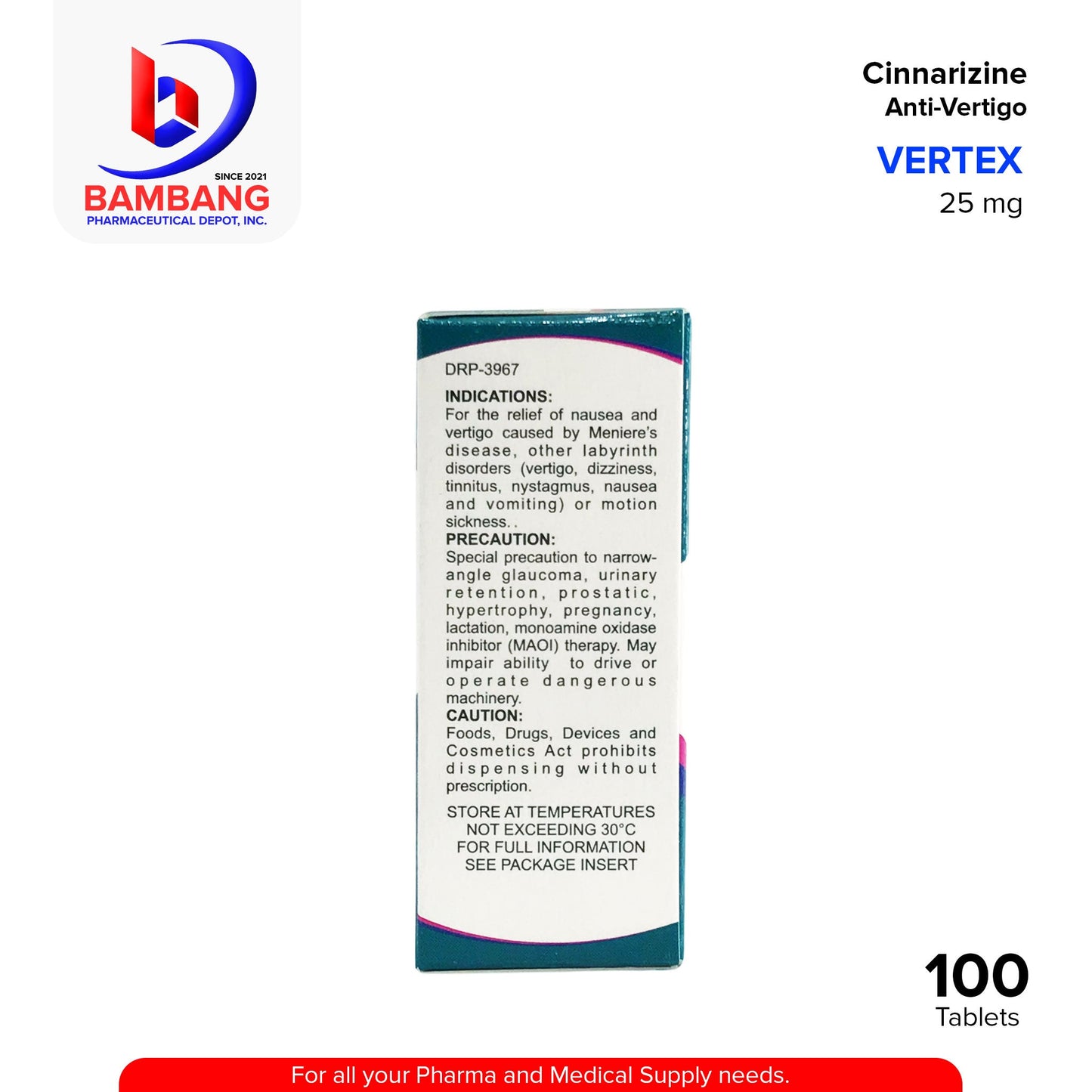 VERTEX Cinnarizine Anti-Vertigo 25 mg Tablet 100's