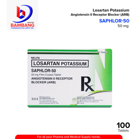 SAPHLOR 50 Losartan Potassium 50mg Film Coated Tablet 100's