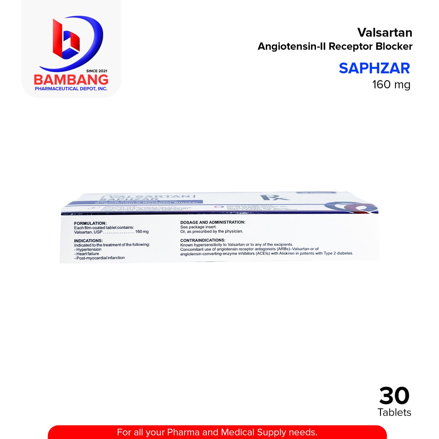 SAPHZAR Valsartan Angiotensin II Receptor Blocker 160 mg Film Coated Tablet 30's