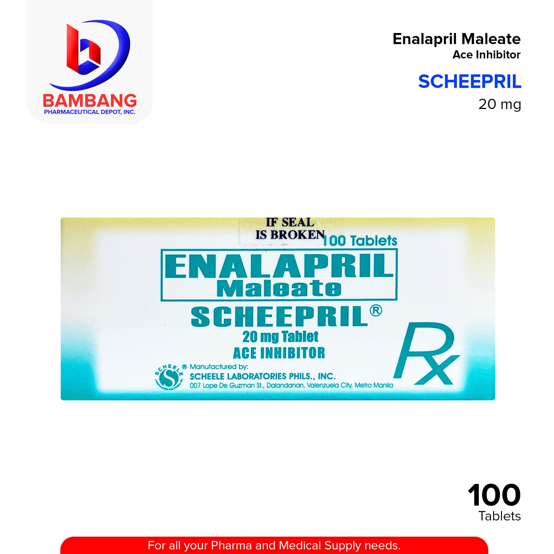 SCHEEPRIL Enalapril Maleate Ace Inhibitor 20 mg Tablet 100's