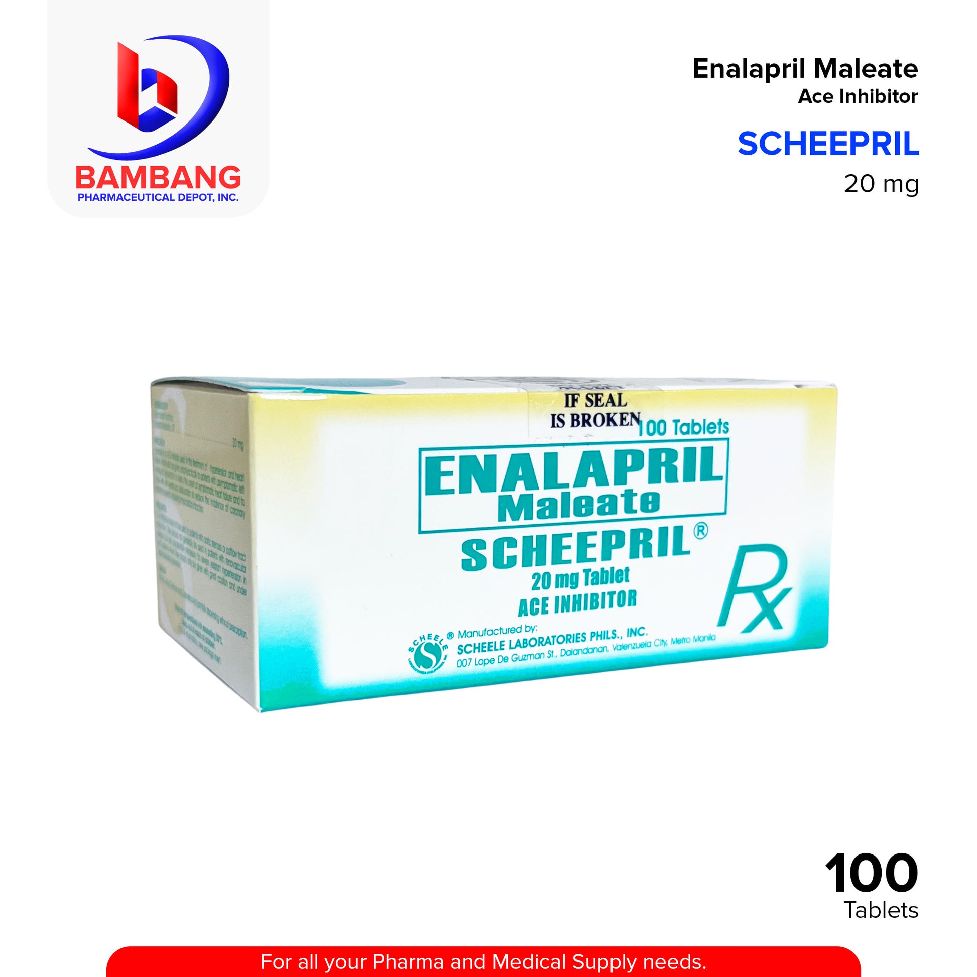 SCHEEPRIL Enalapril Maleate Ace Inhibitor 20 mg Tablet 100's