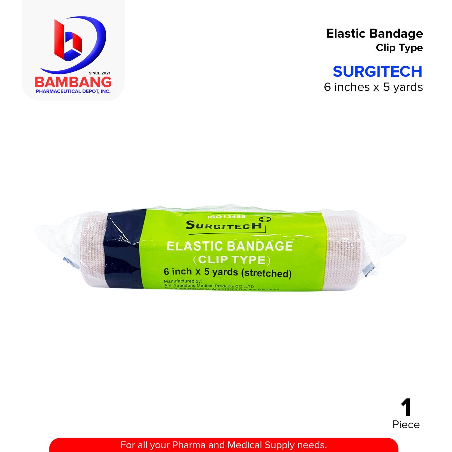 SURGITECT Elastic Bandage Clip Type 6 inch x 6 yards 1's