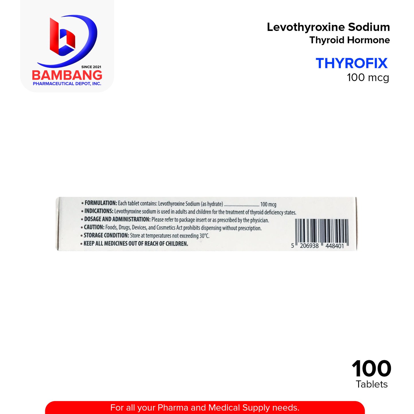 THYROFIX Levothyroxine Sodium 100 mcg Thyroid Hormone Tablet 100's