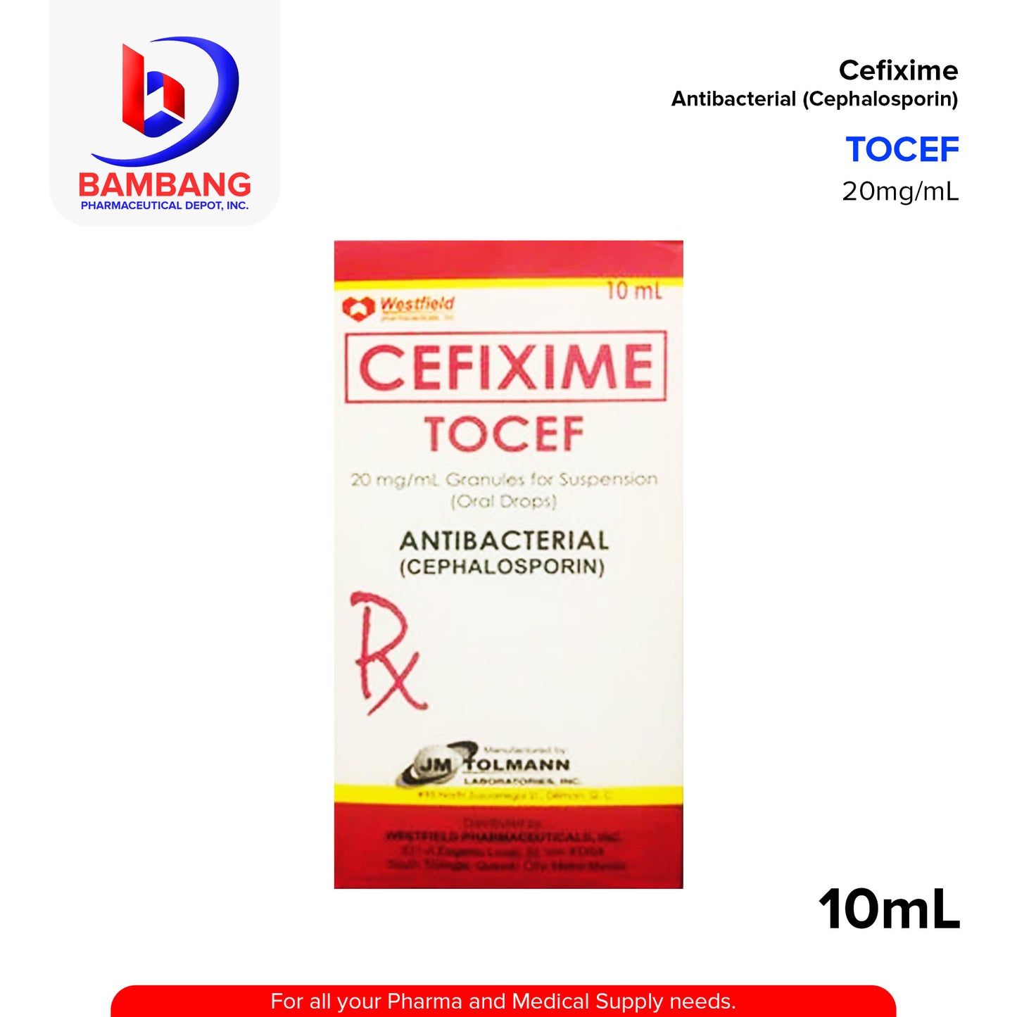TOCEF Cefixime 20mg/ml Granules For Suspension Oral Drops 10ml