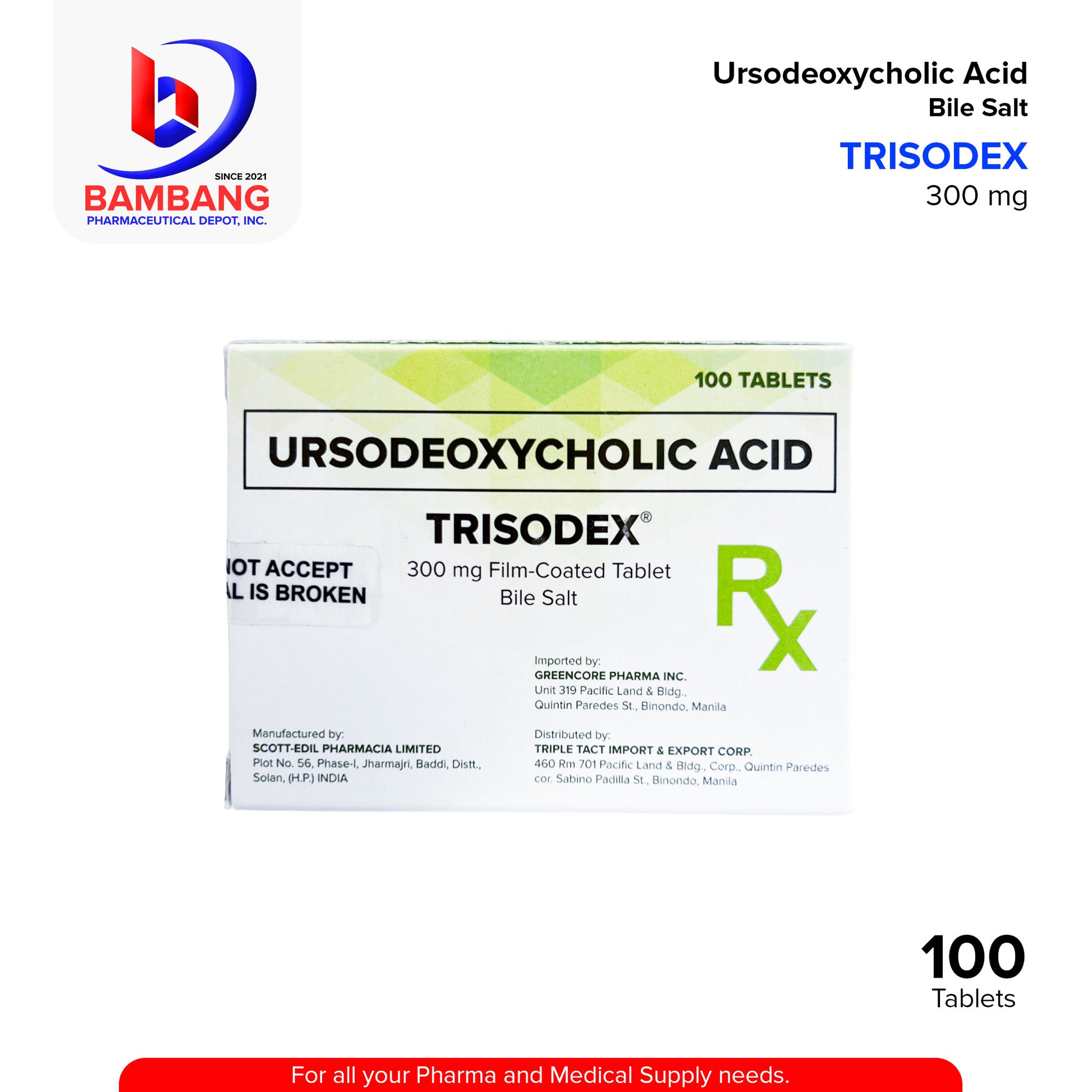 TRISODEX Ursodeoxycholic Acid 300mg Film Coated Tablets 100's