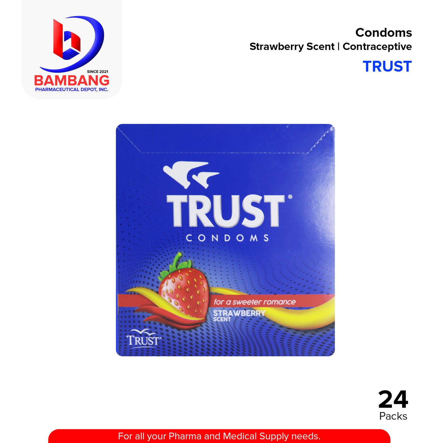 TRUST Condom Strawberry Scent Contraceptive Pack 24's