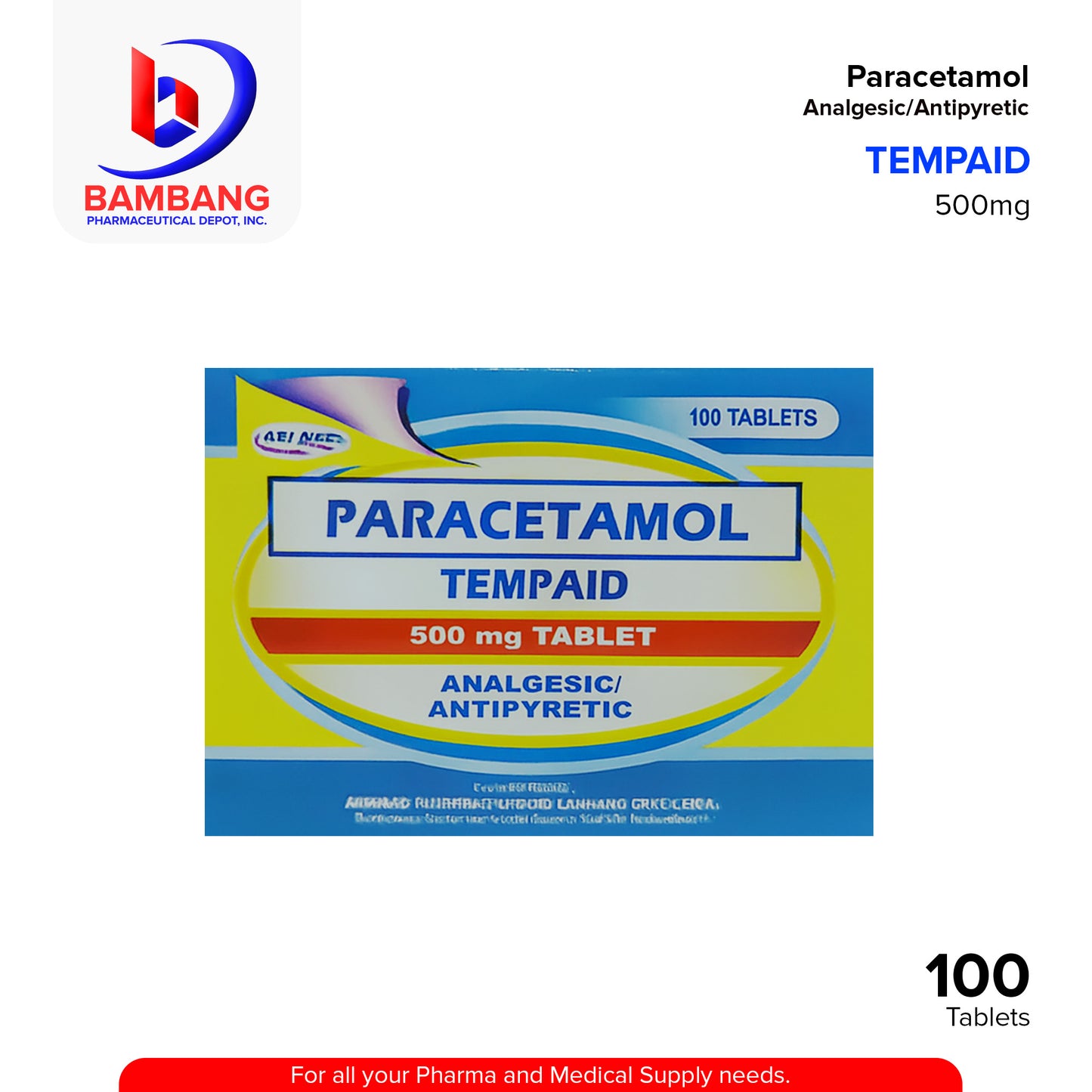 TEMPAID Paracetamol 500mg Tablet 100's