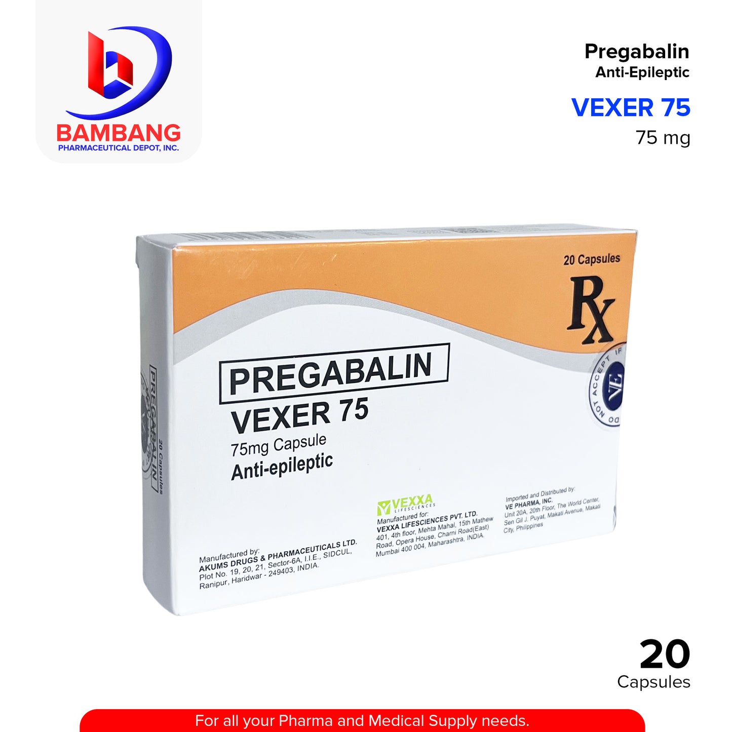 VEXER 75 Pregabalin Anti-Epileptic 75 mg Capsule 20's