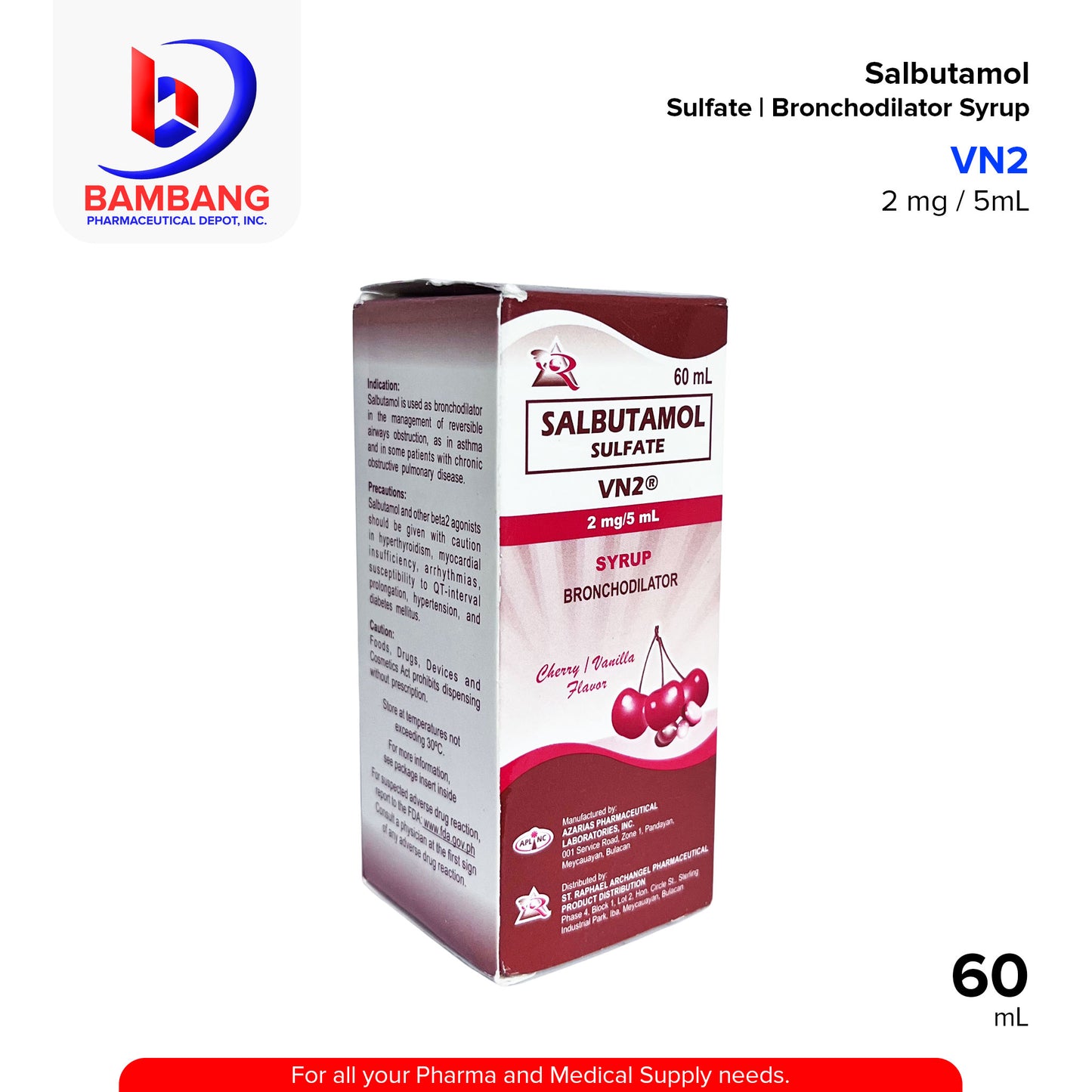 VN2 Salbutamol Sulfate Bronchodilator Syrup 2mg / 5mL 60mL