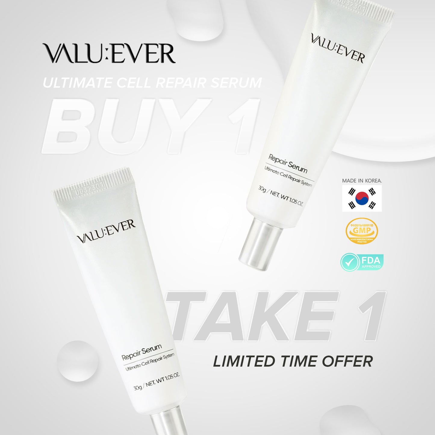 VALU:EVER Ultimate Cell Repair Face Serum 30g Fast Absorbing Moisturizing Antioxidant