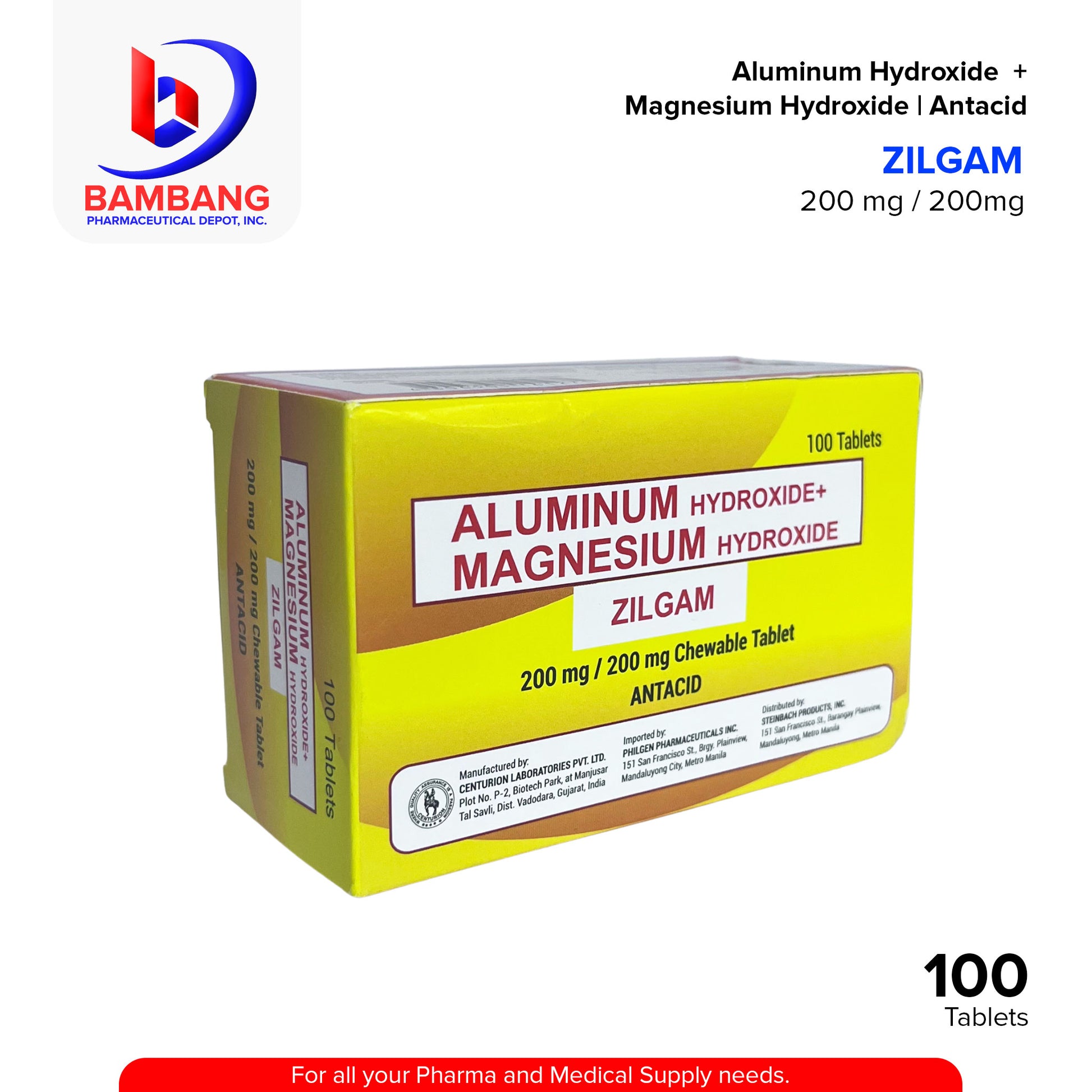 ZILGAM Aluminum Hydroxide + Magnesium Hydroxide Antacid
200 mg / 200 mg Chewable Tablet 100's