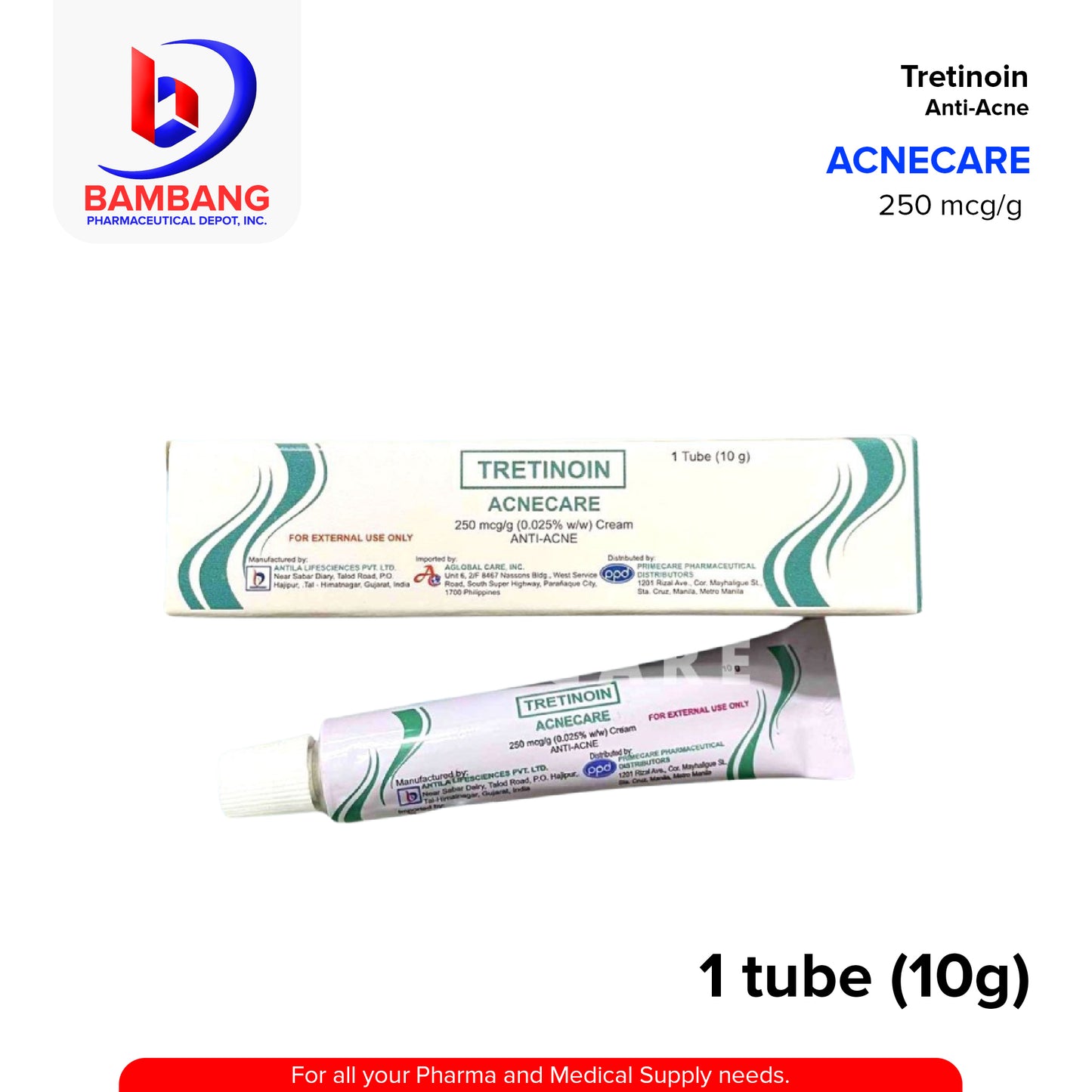 ACNECARE Tretinoin 250mcg/g 0.025%w/w Cream 1 Tube 10g