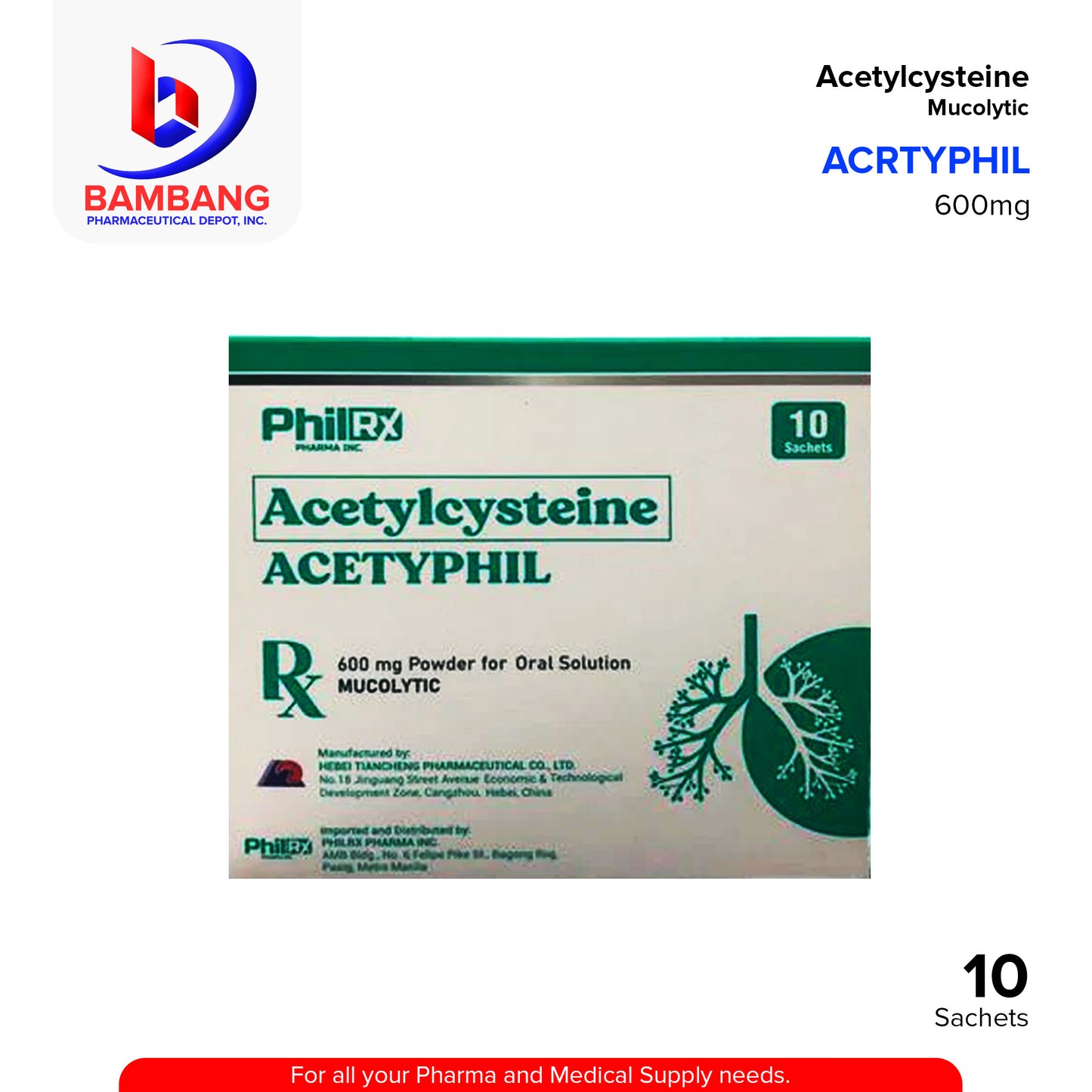 ACETYPHIL Acetylcysteine 600mg Powder For Oral Solution Sachets 10's
