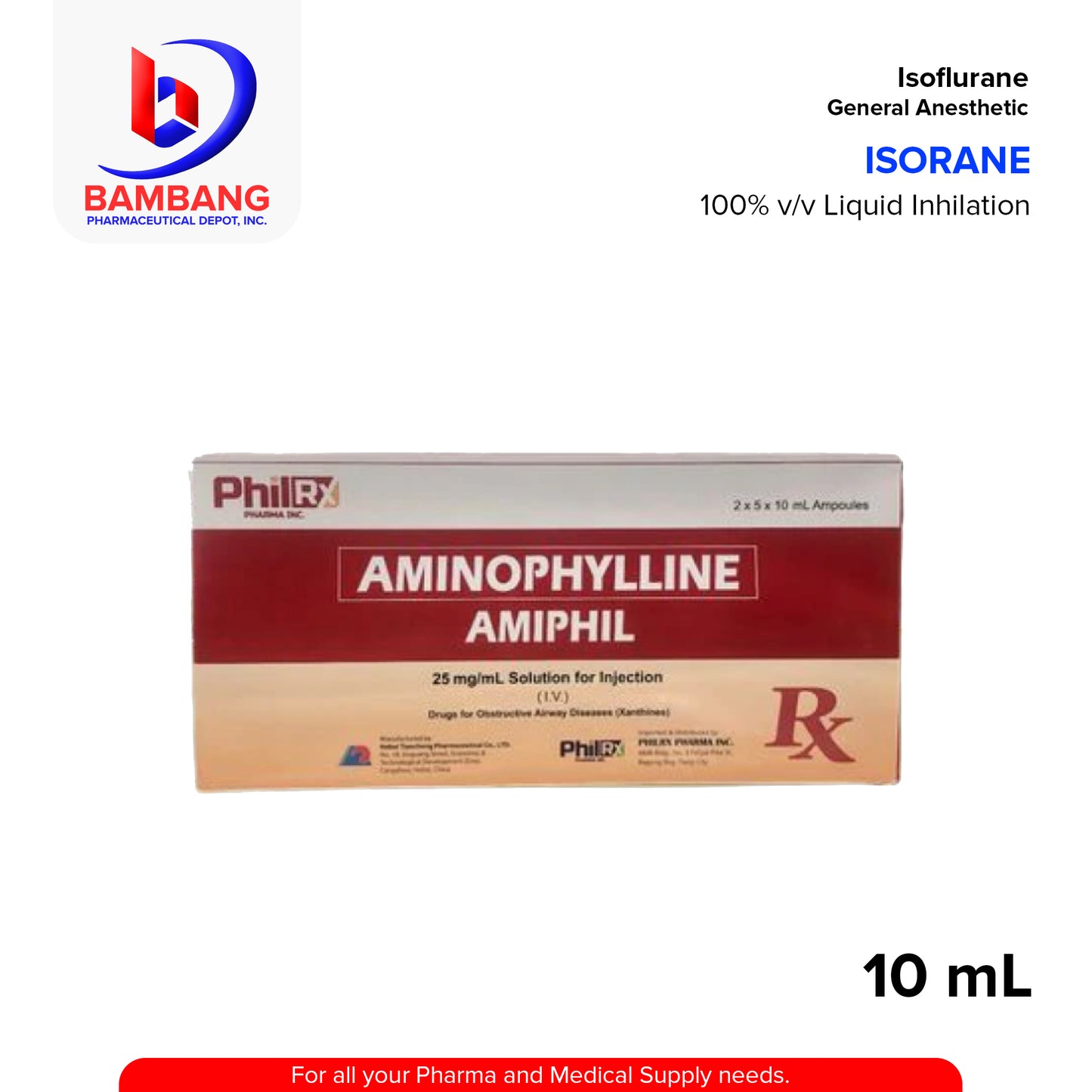 Aminophylline 25mg/ml Solution For Injection 2x5x10 ml Ampoules