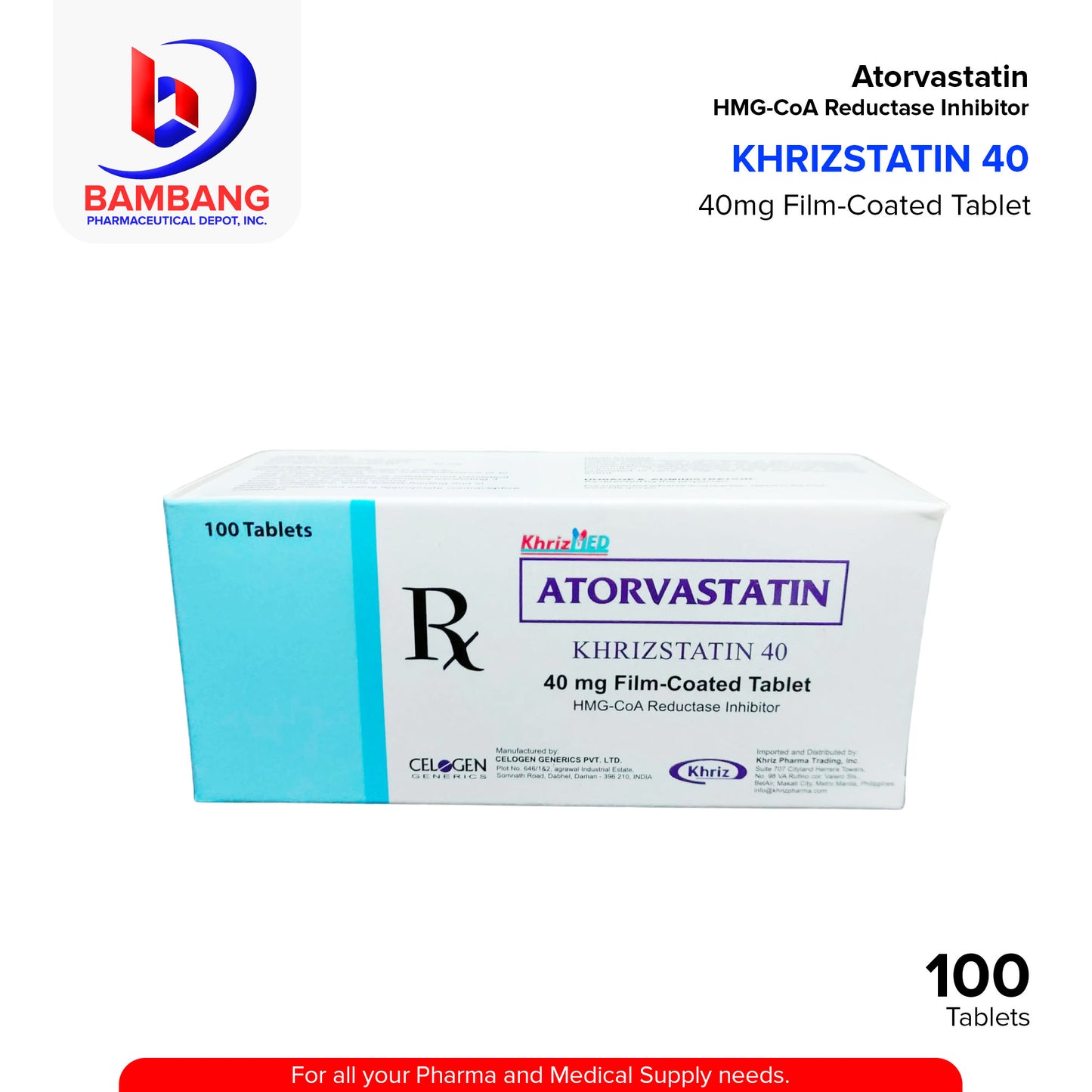 KHRIZSTATIN 40 Atorvastatin 40mg Film Coated Tablet 100's