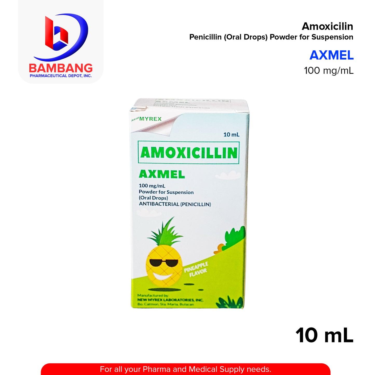 AXMEL Amoxicilin Penicillin (Oral Drops) Powder for Suspension 100mg/mL 10mL
