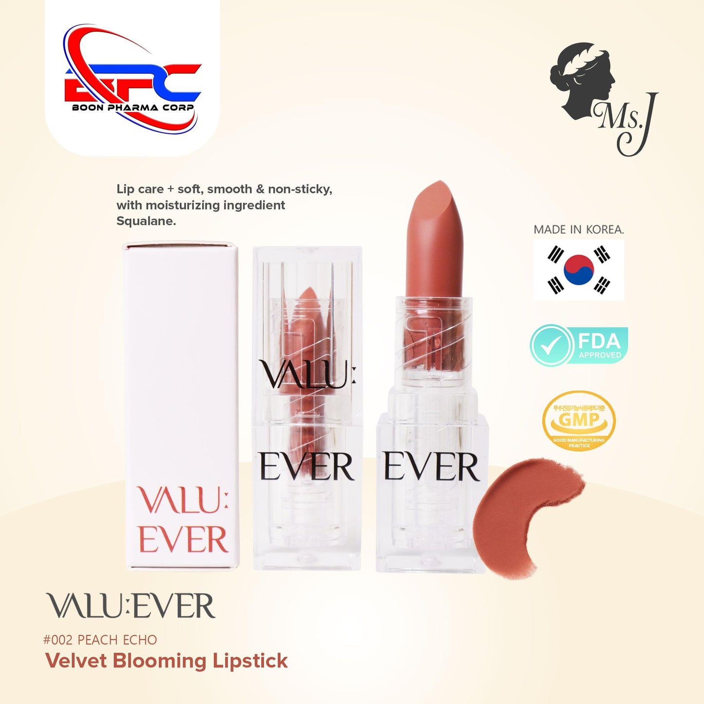 VALU:EVER Velvet Blooming Lipstick Long Lasting Matte Finish Moisturizer Made in Korea