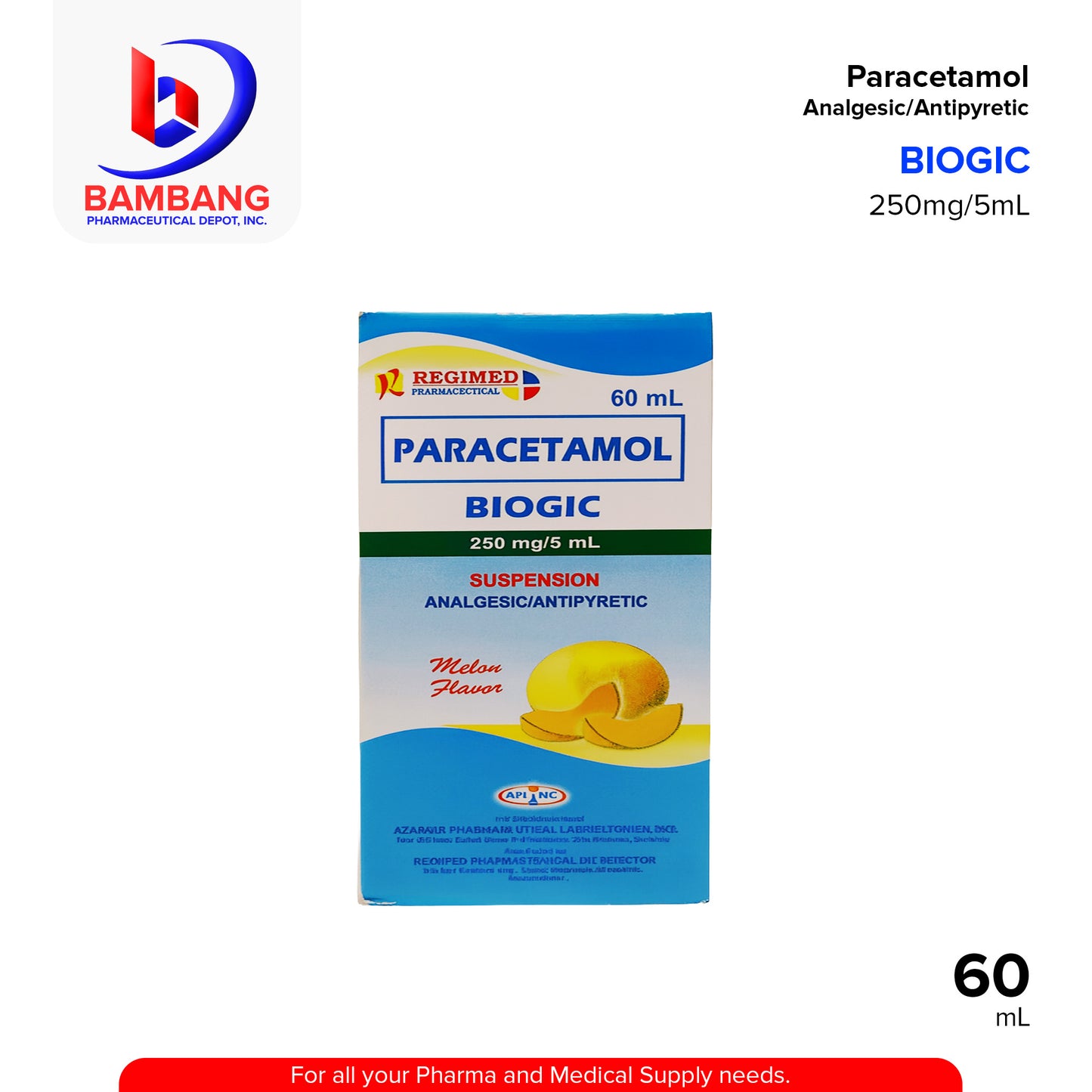 BIOGIC Paracetamol 250ng/5ml Suspension 60ml