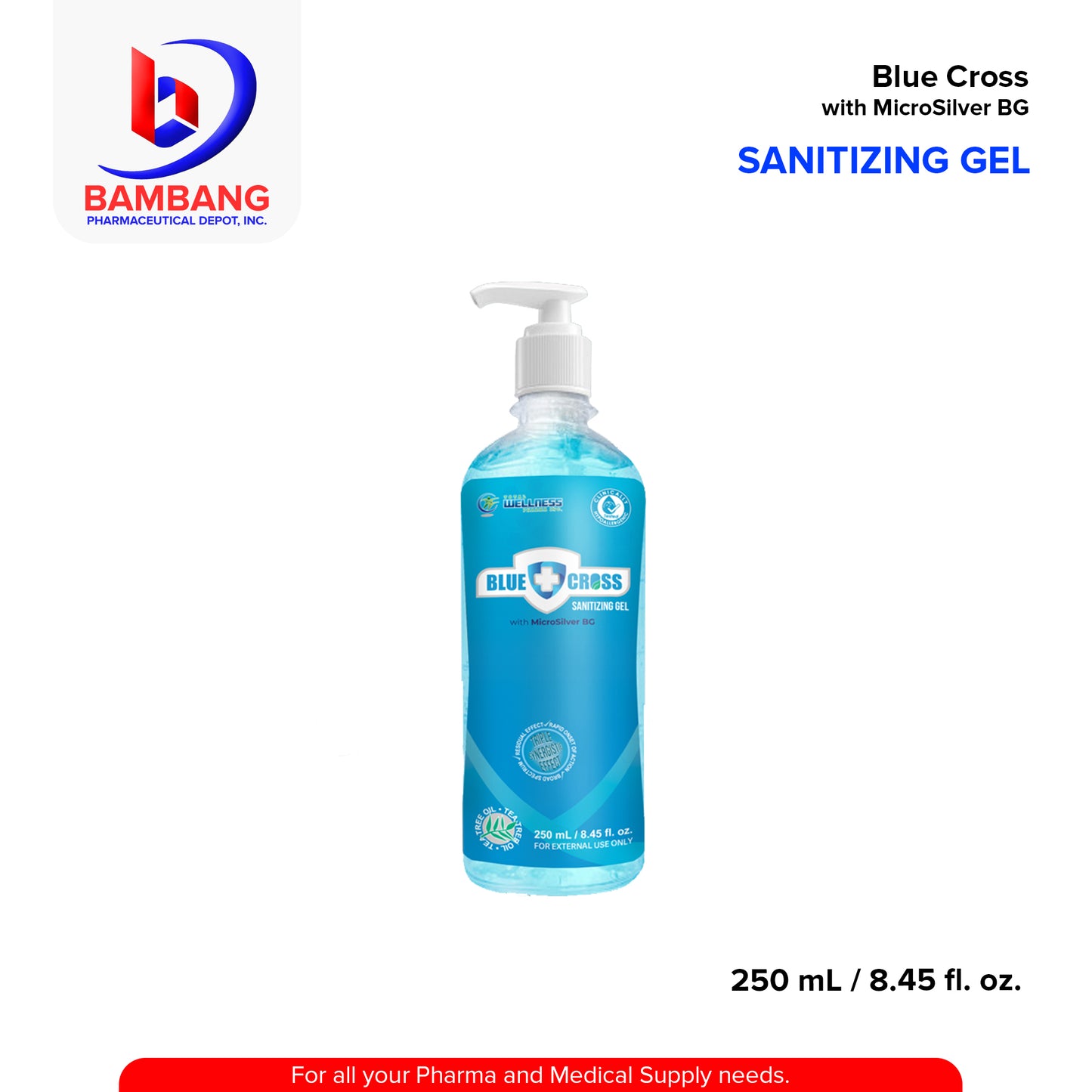 Sanitizing Gel with Micro Silver BG (Blue Cross) 250ml / 8.45 fl. oz. (50%disc)