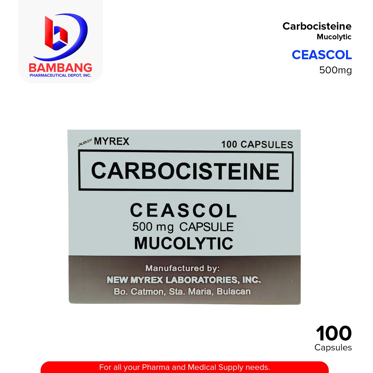 CEASCOL Carbocisteine 500mg Capsules 100's