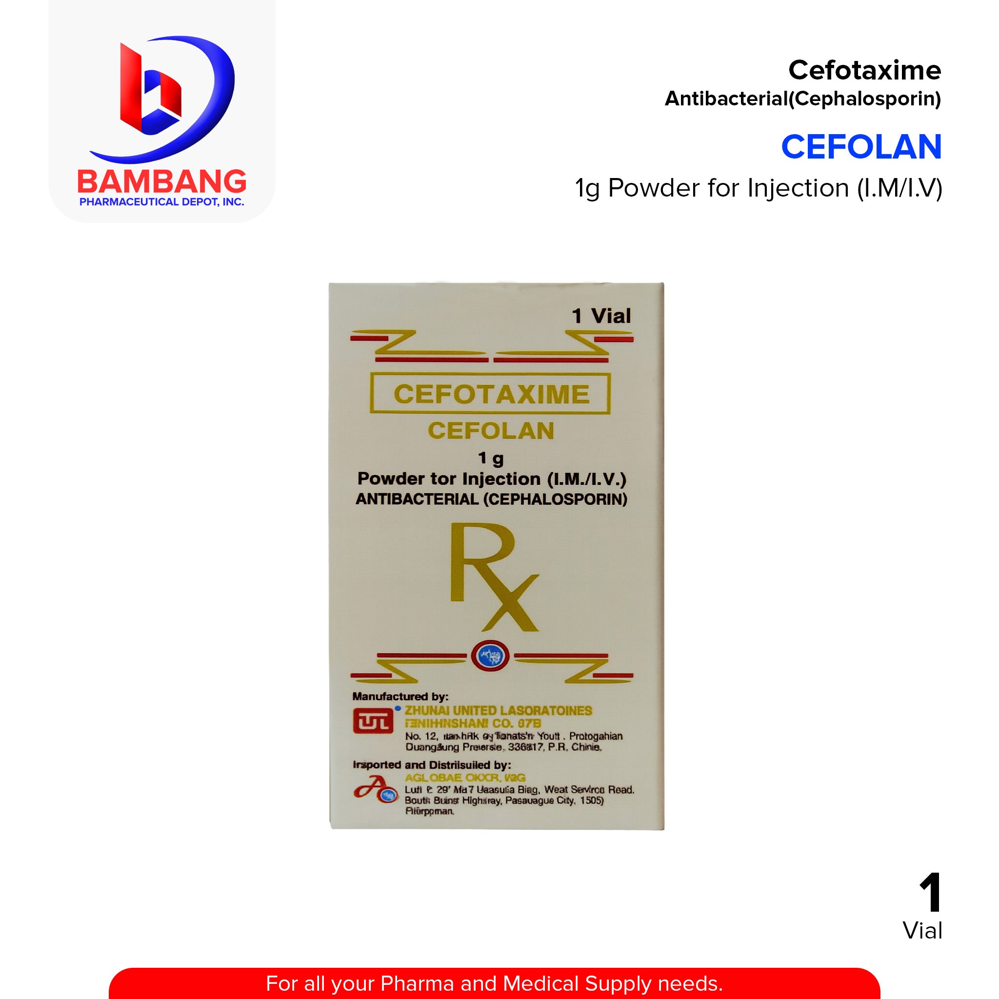 CEFOLAN Cefotaxime 1g Powder For Injection I M I V Antibacterial Via cefolan-cefotaxime-1g-powder-for-injection-i-m-i-v-antibacterial-via