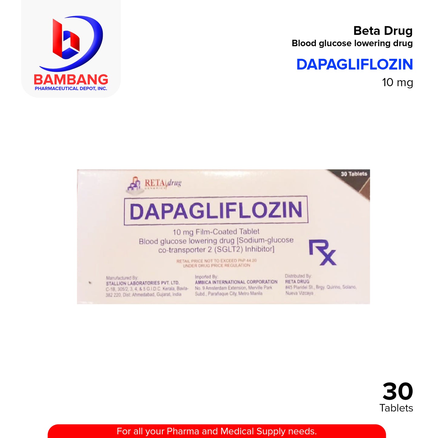 Dapagliflozin Beta Drug Blood Glucose Lowering drug 30's